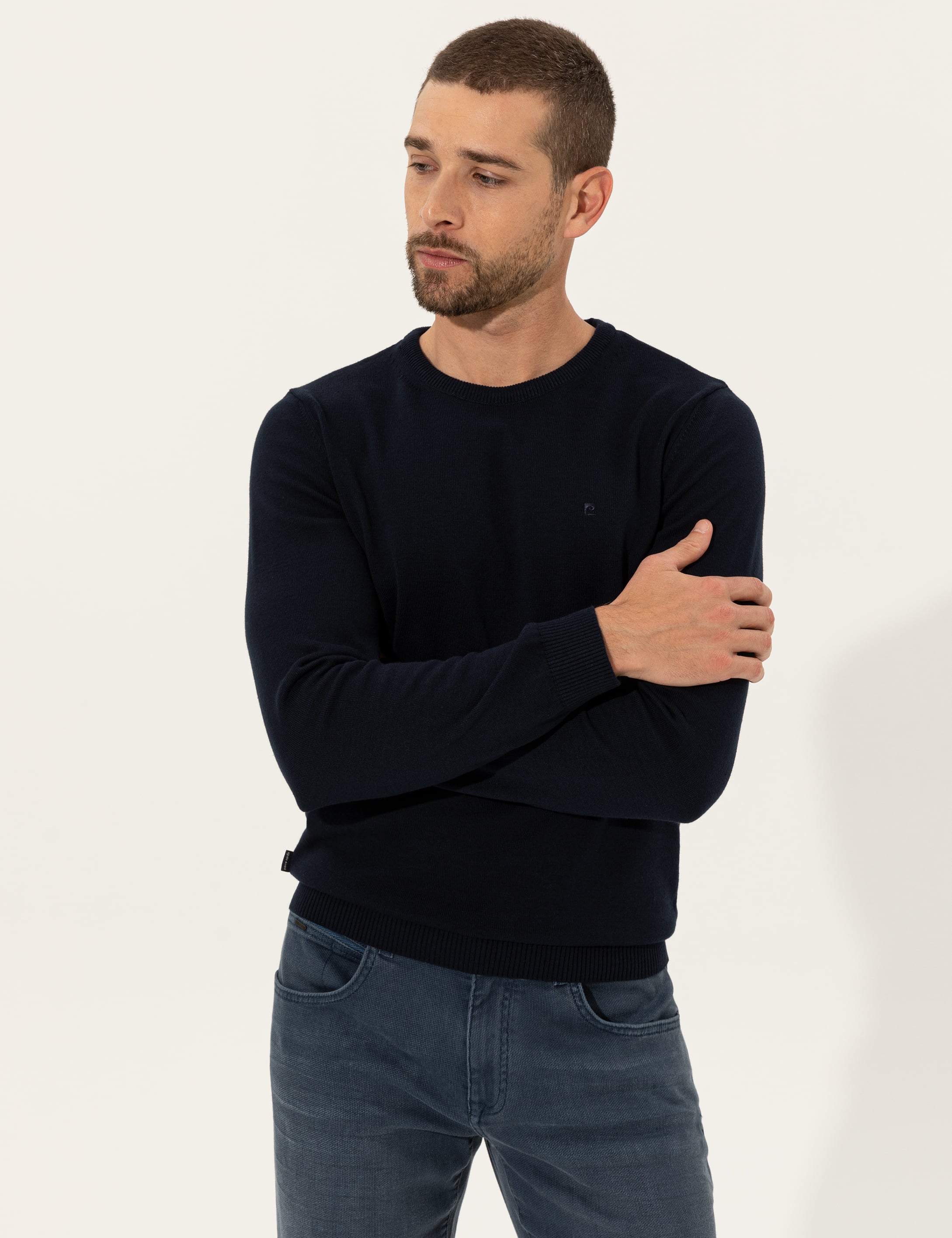 Lacivert Slim Fit Bisiklet Yaka Basic Triko Kazak