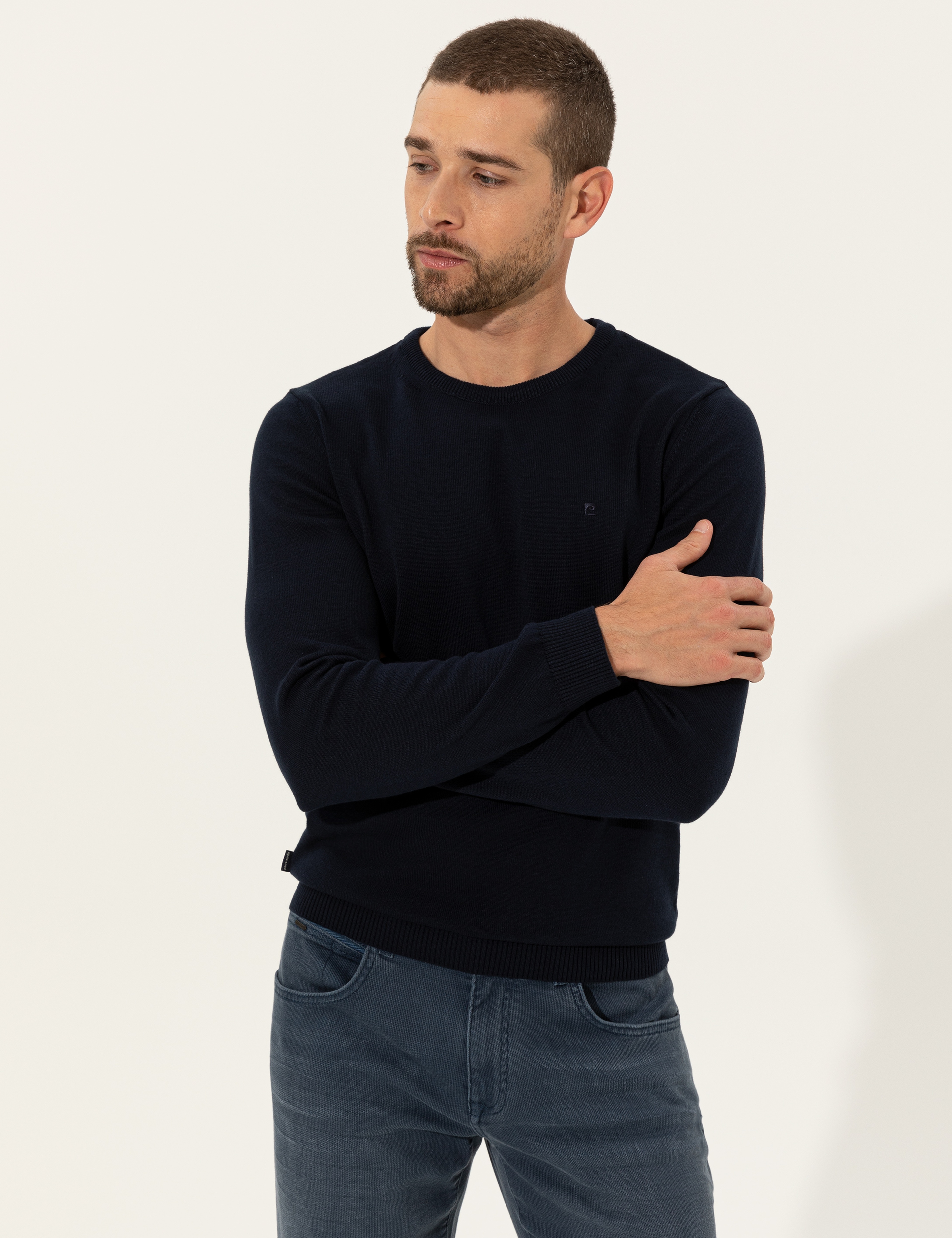 Lacivert Slim Fit Bisiklet Yaka Basic Triko Kazak