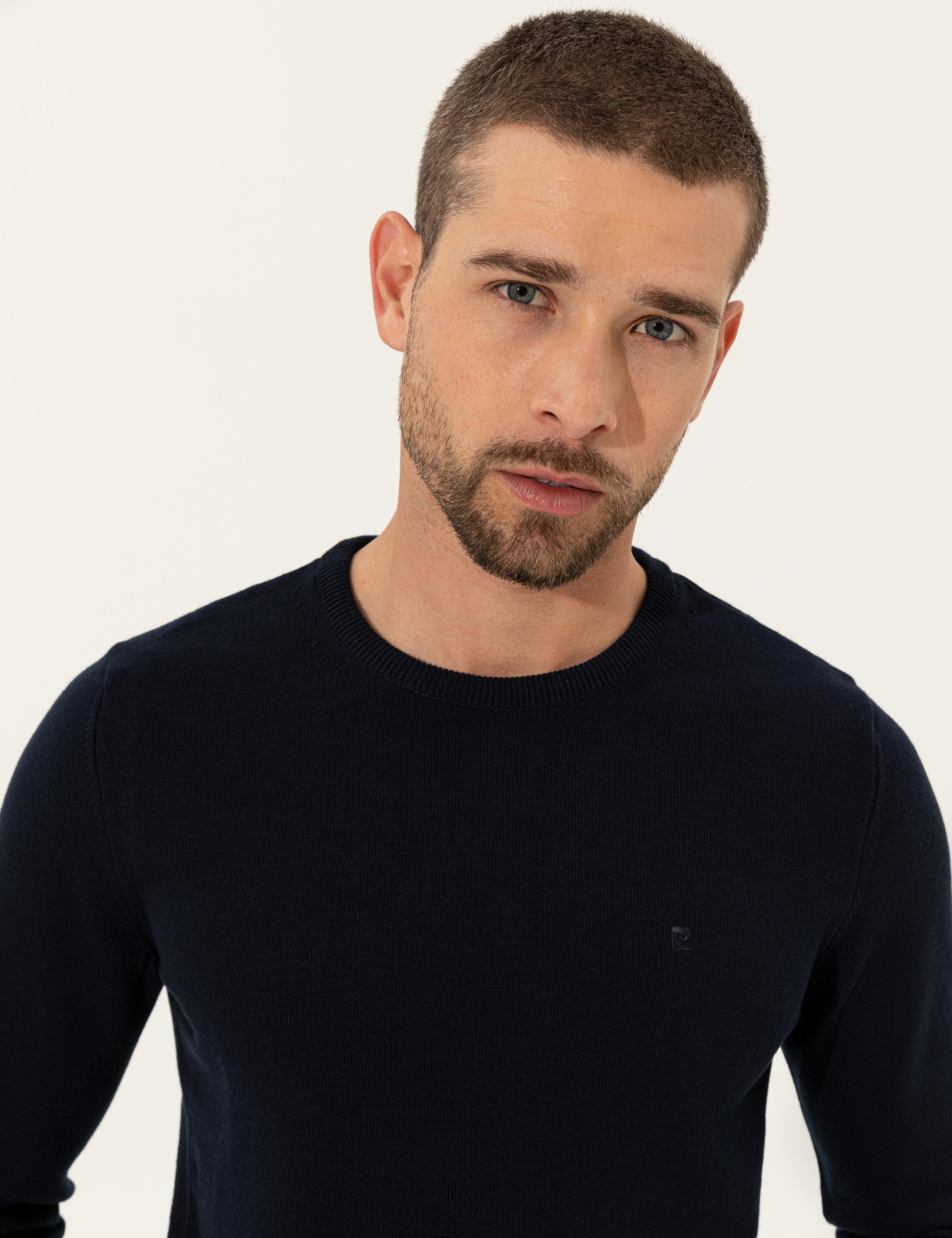 Lacivert Slim Fit Bisiklet Yaka Basic Triko Kazak