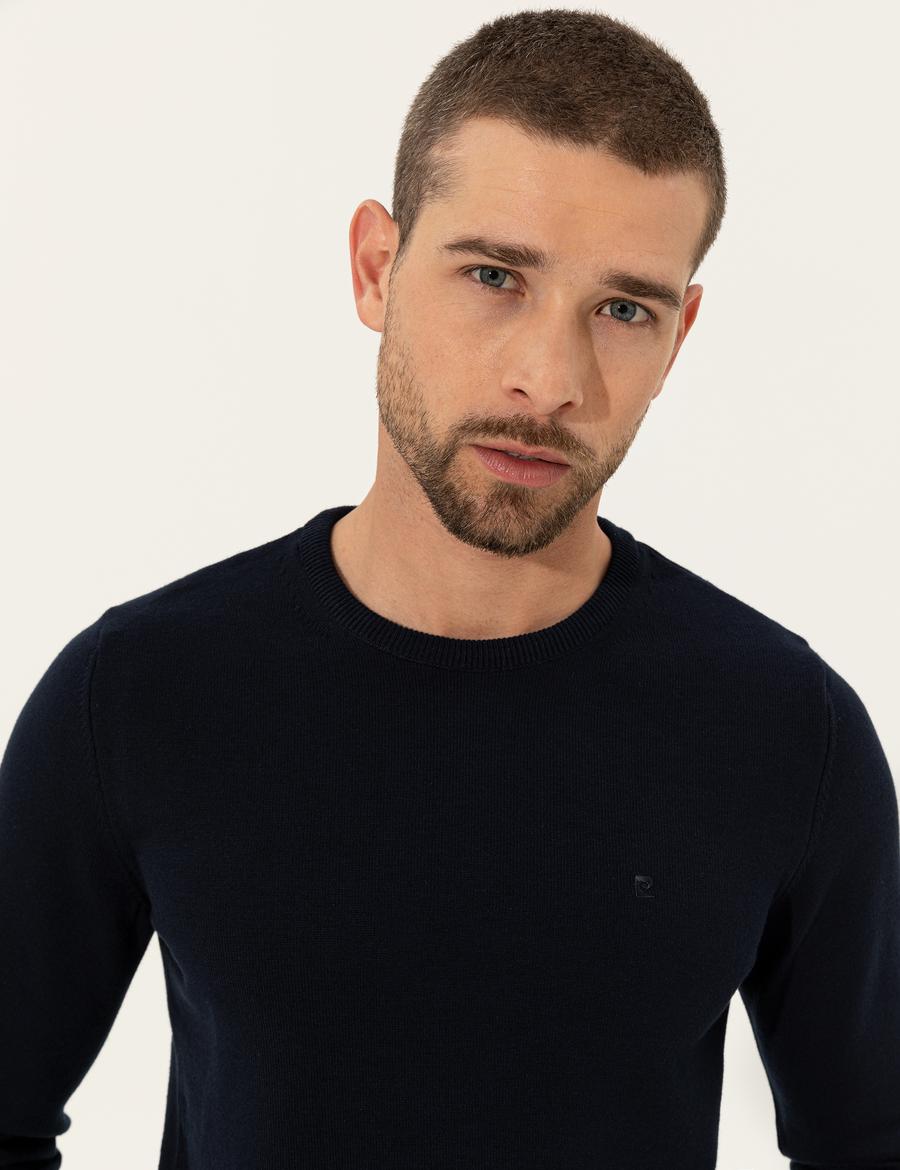 Lacivert Slim Fit Bisiklet Yaka Basic Triko Kazak