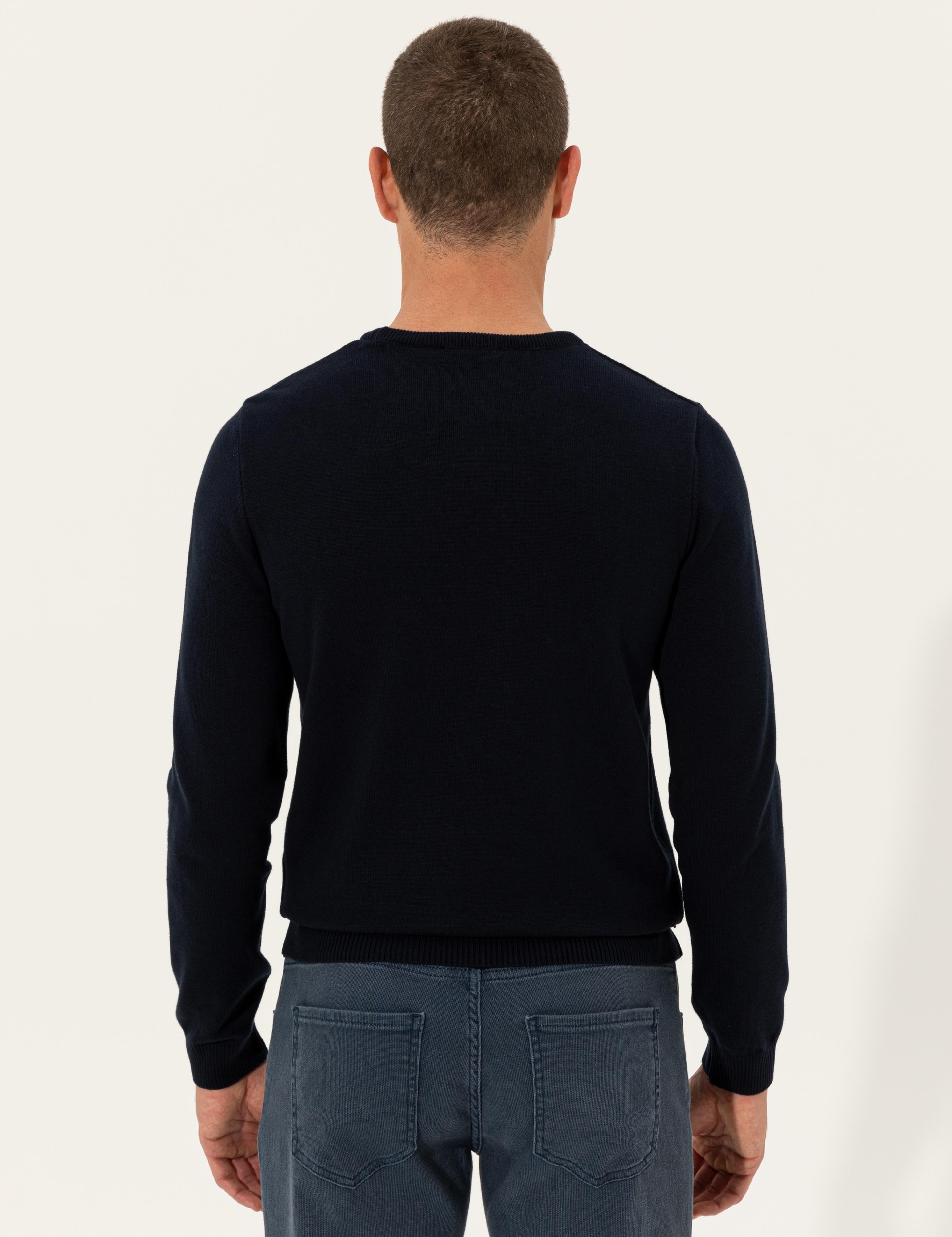 Lacivert Slim Fit Bisiklet Yaka Basic Triko Kazak