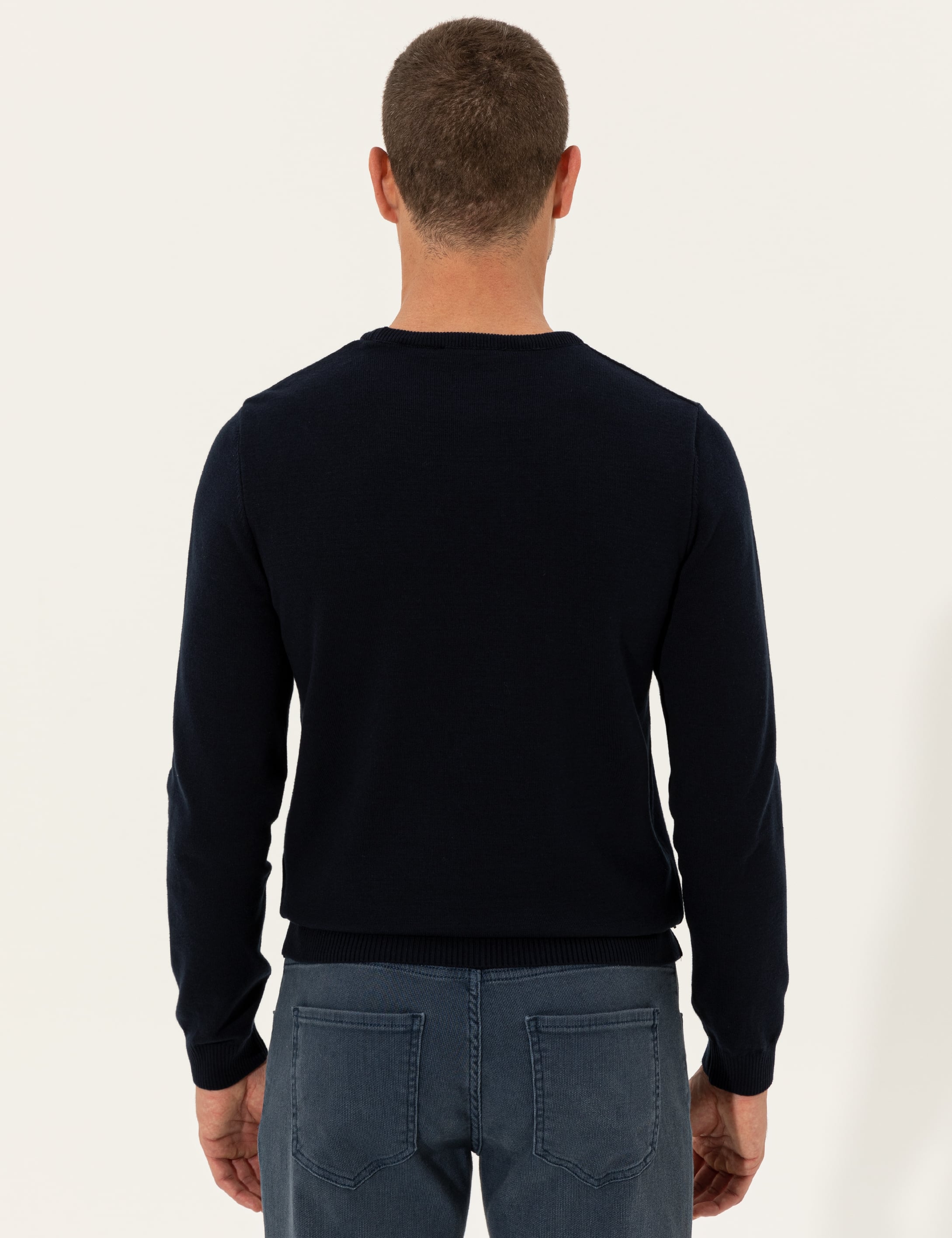 Lacivert Slim Fit Bisiklet Yaka Basic Triko Kazak