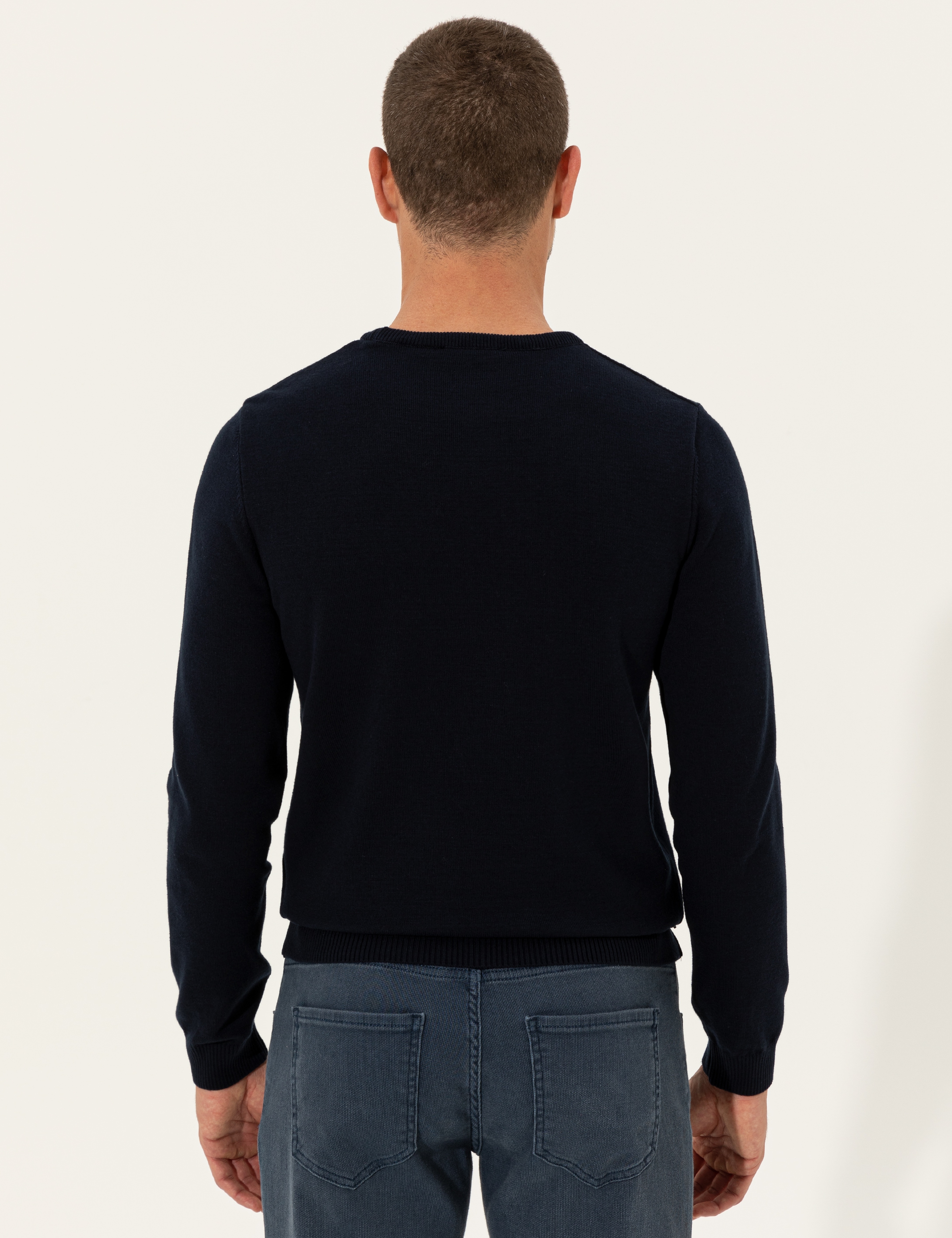 Lacivert Slim Fit Bisiklet Yaka Basic Triko Kazak - Image 5
