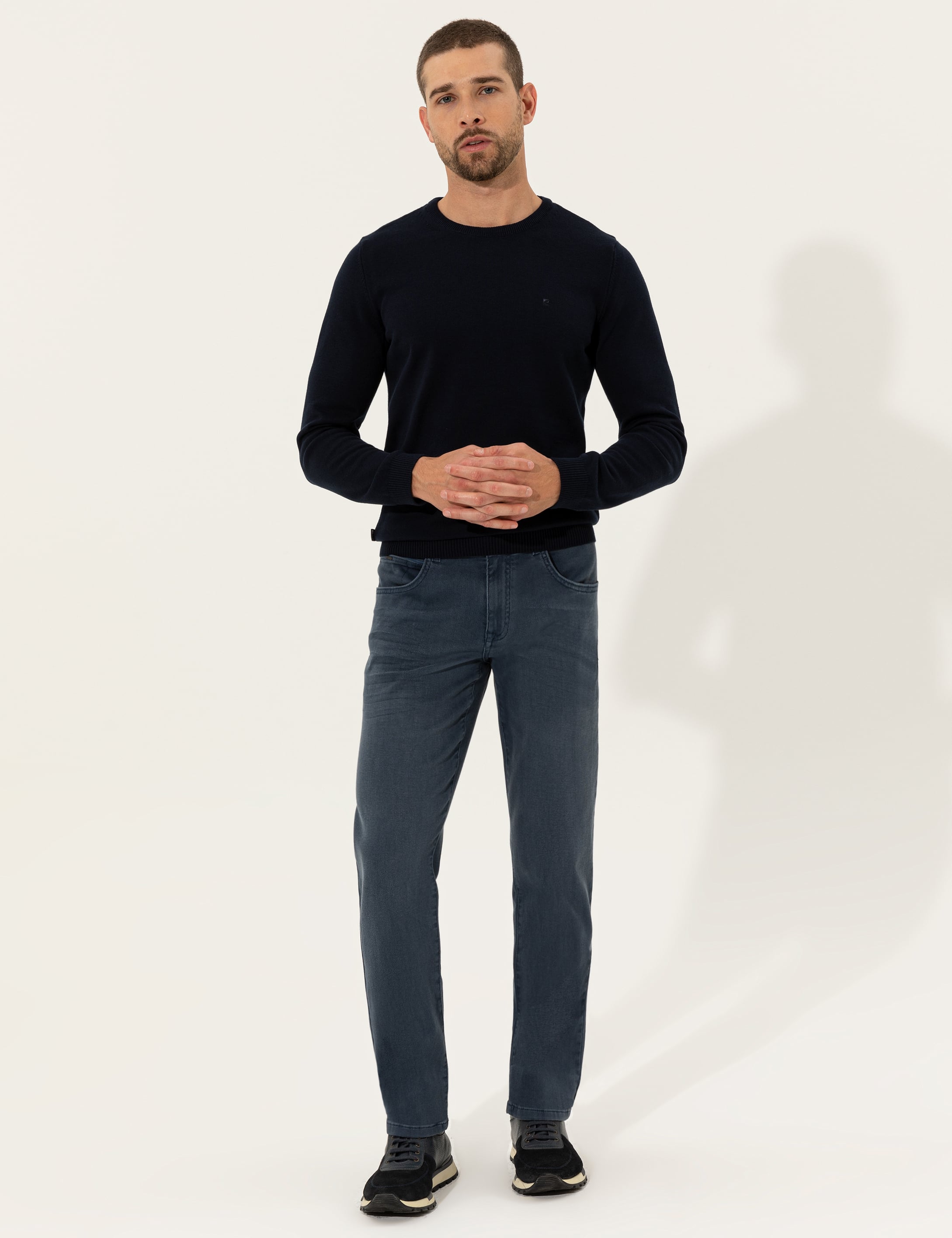 Lacivert Slim Fit Bisiklet Yaka Basic Triko Kazak