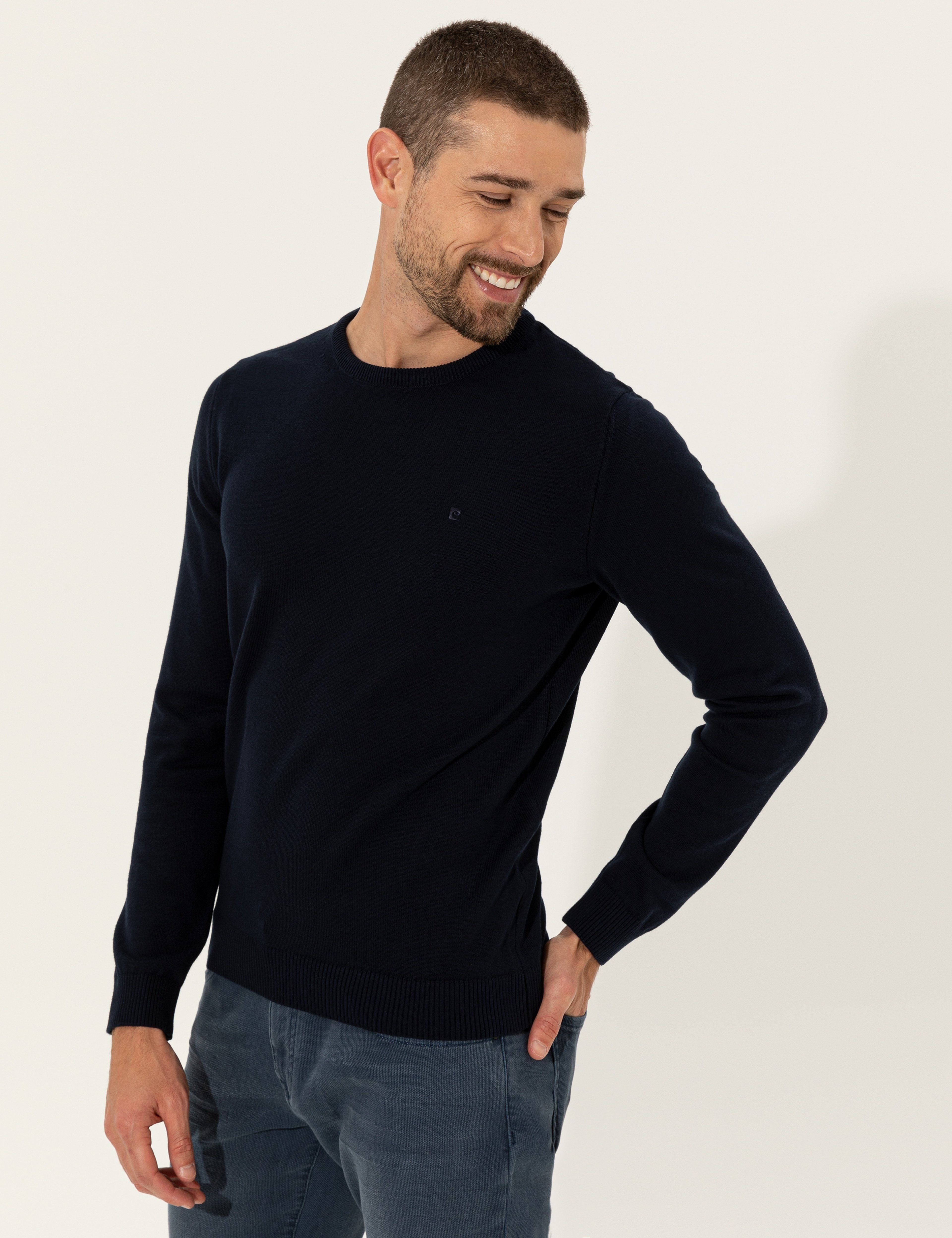 Lacivert Slim Fit Bisiklet Yaka Basic Triko Kazak - Image 2