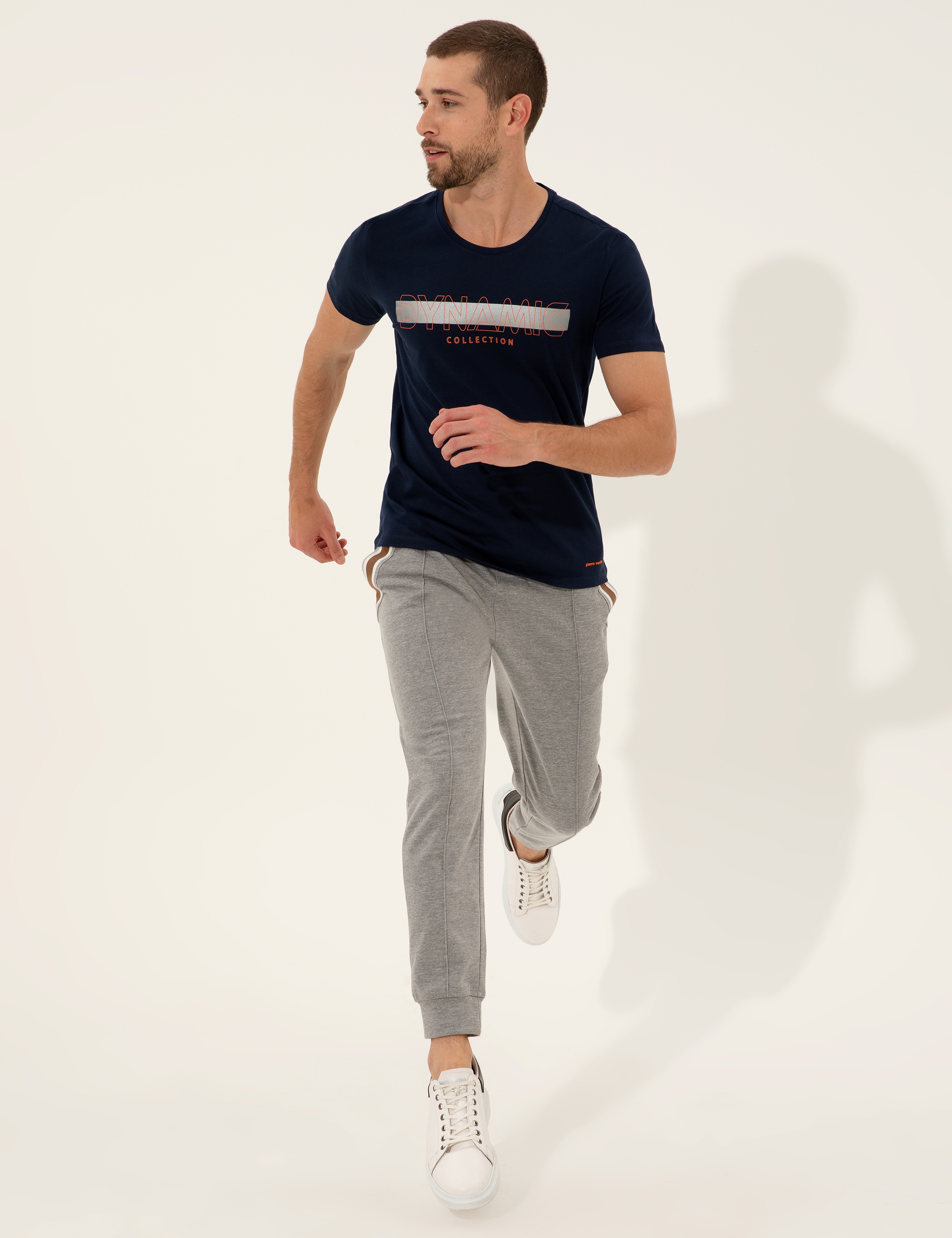 Lacivert Slim Fit Baskılı Bisiklet Yaka Tişört - Image 1