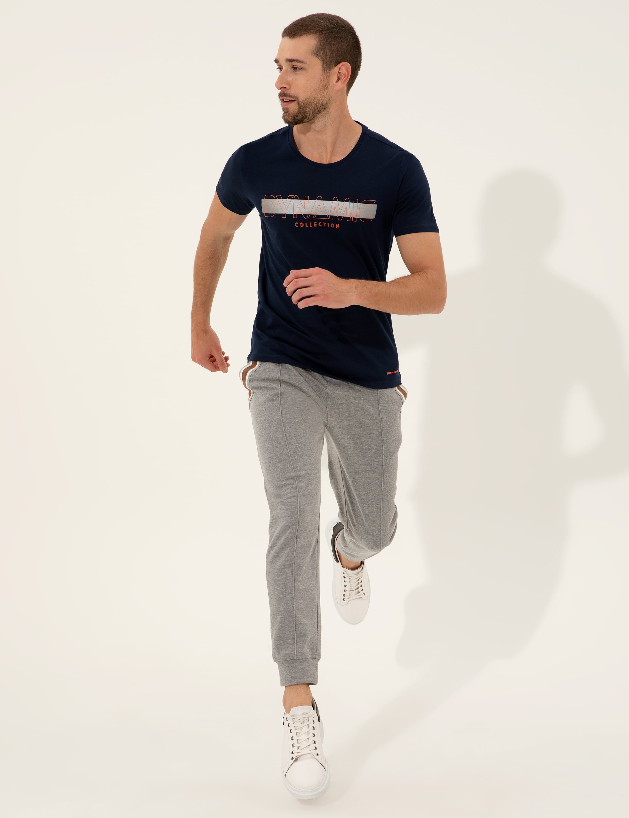 Lacivert Slim Fit Baskılı Bisiklet Yaka Tişört
