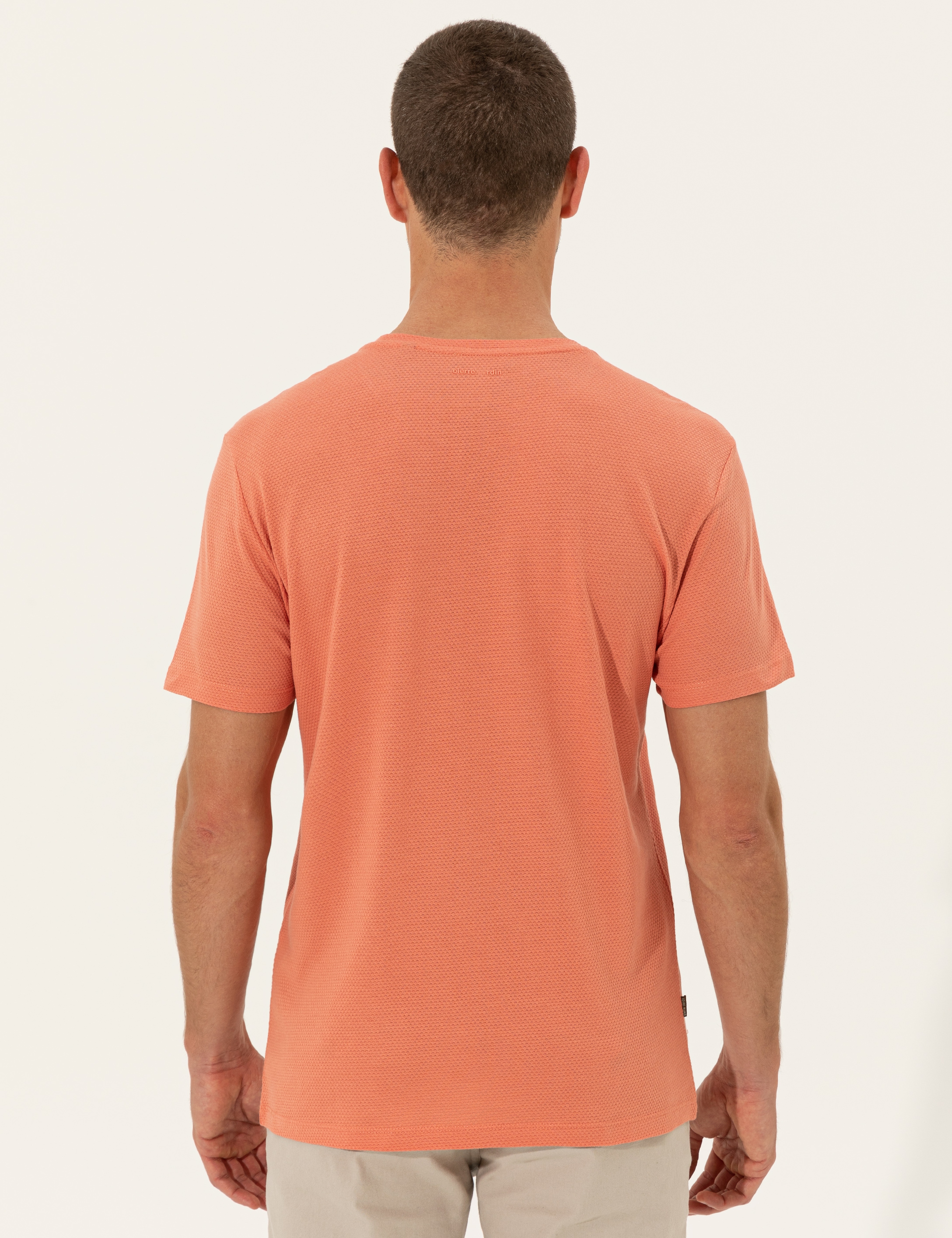 Turuncu Slim Fit Bisiklet Yaka Tişört