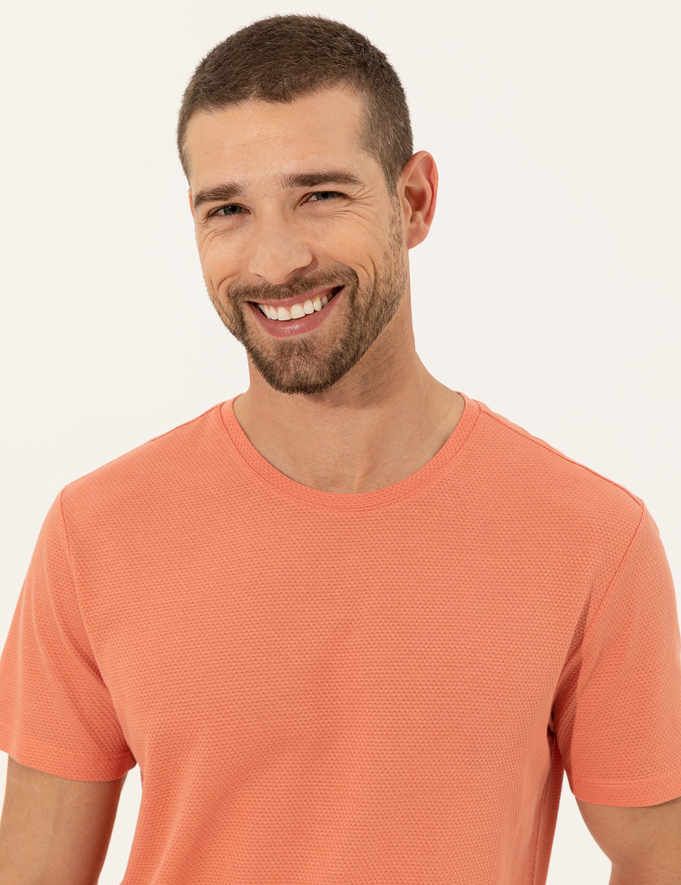 Turuncu Slim Fit Bisiklet Yaka Tişört