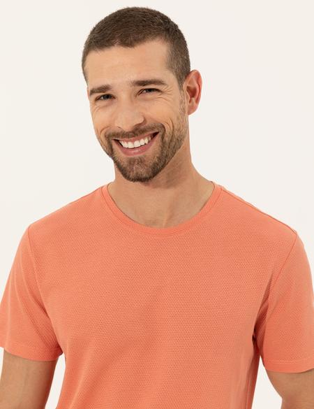 Turuncu Slim Fit Bisiklet Yaka Tişört - 50249809017