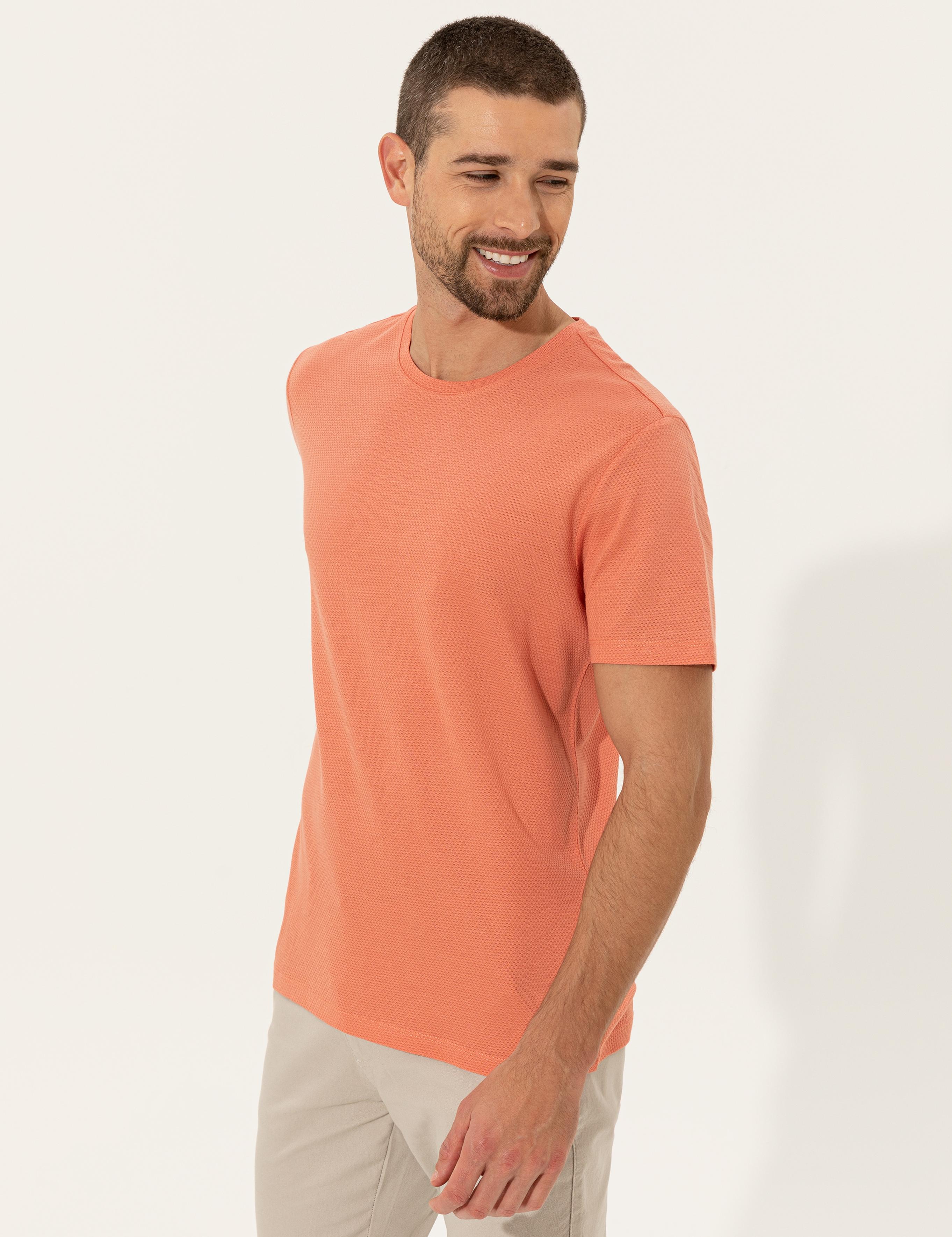 Turuncu Slim Fit Bisiklet Yaka Tişört