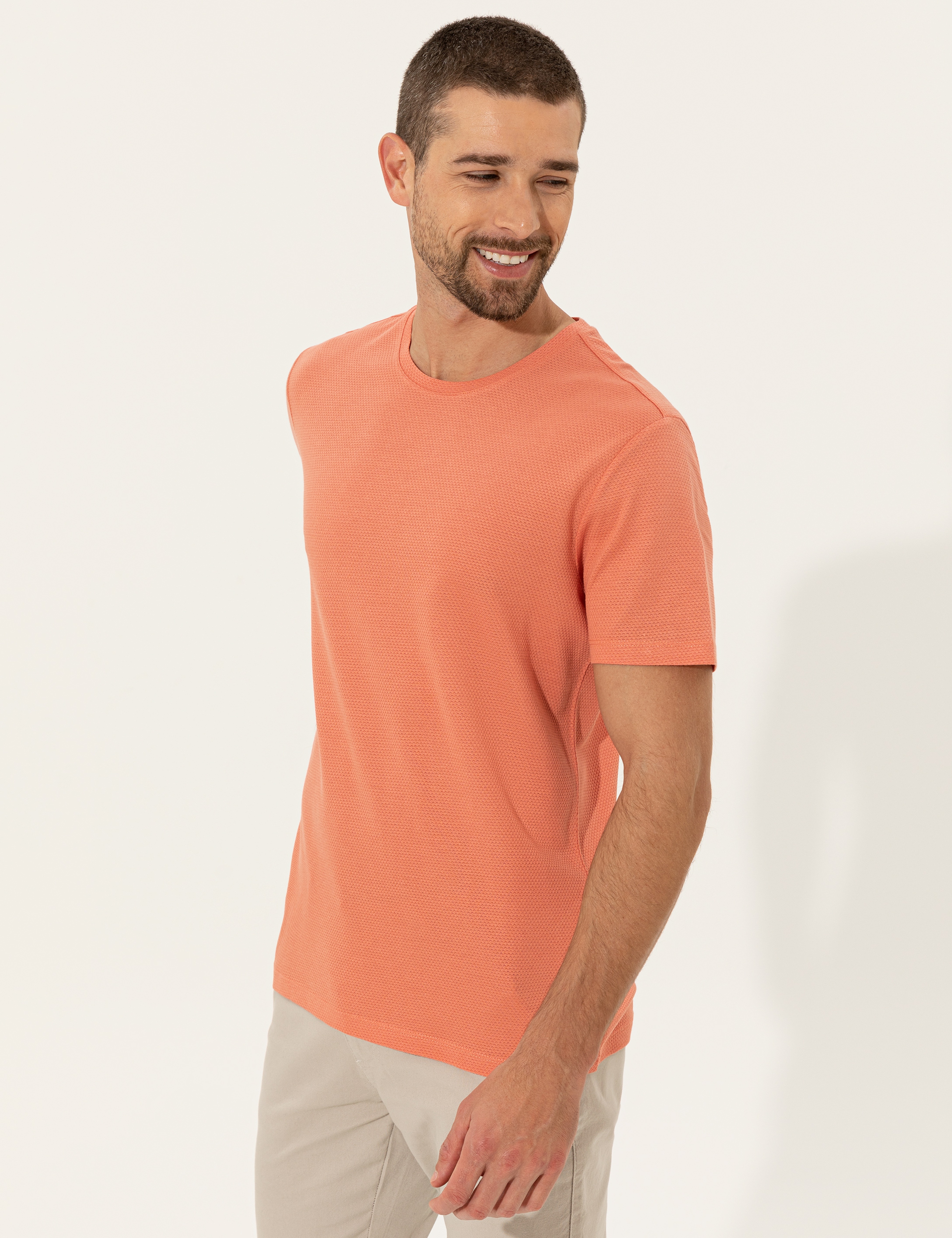 Turuncu Slim Fit Bisiklet Yaka Tişört - Image 4