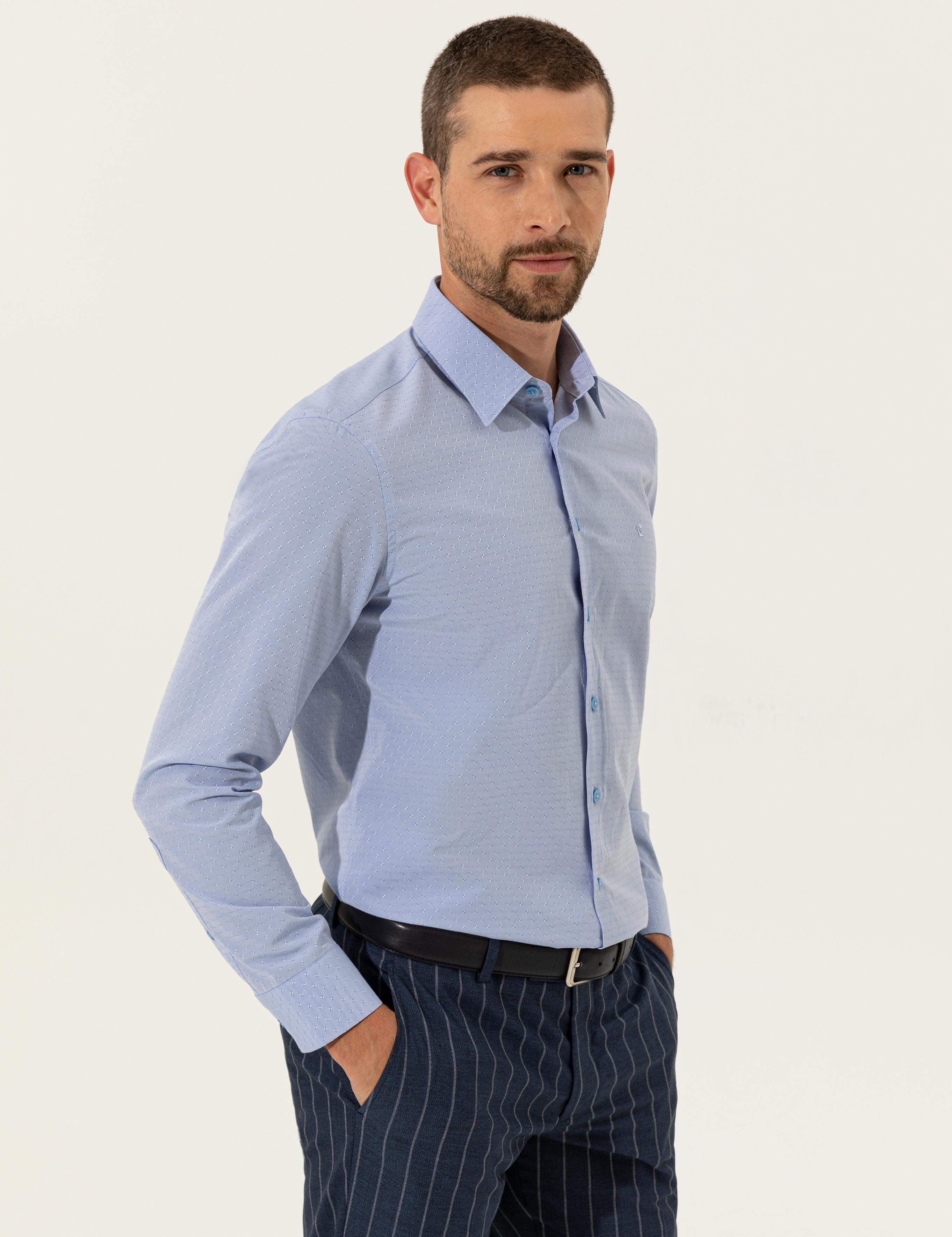 Mavi Slim Fit Armürlü Gömlek