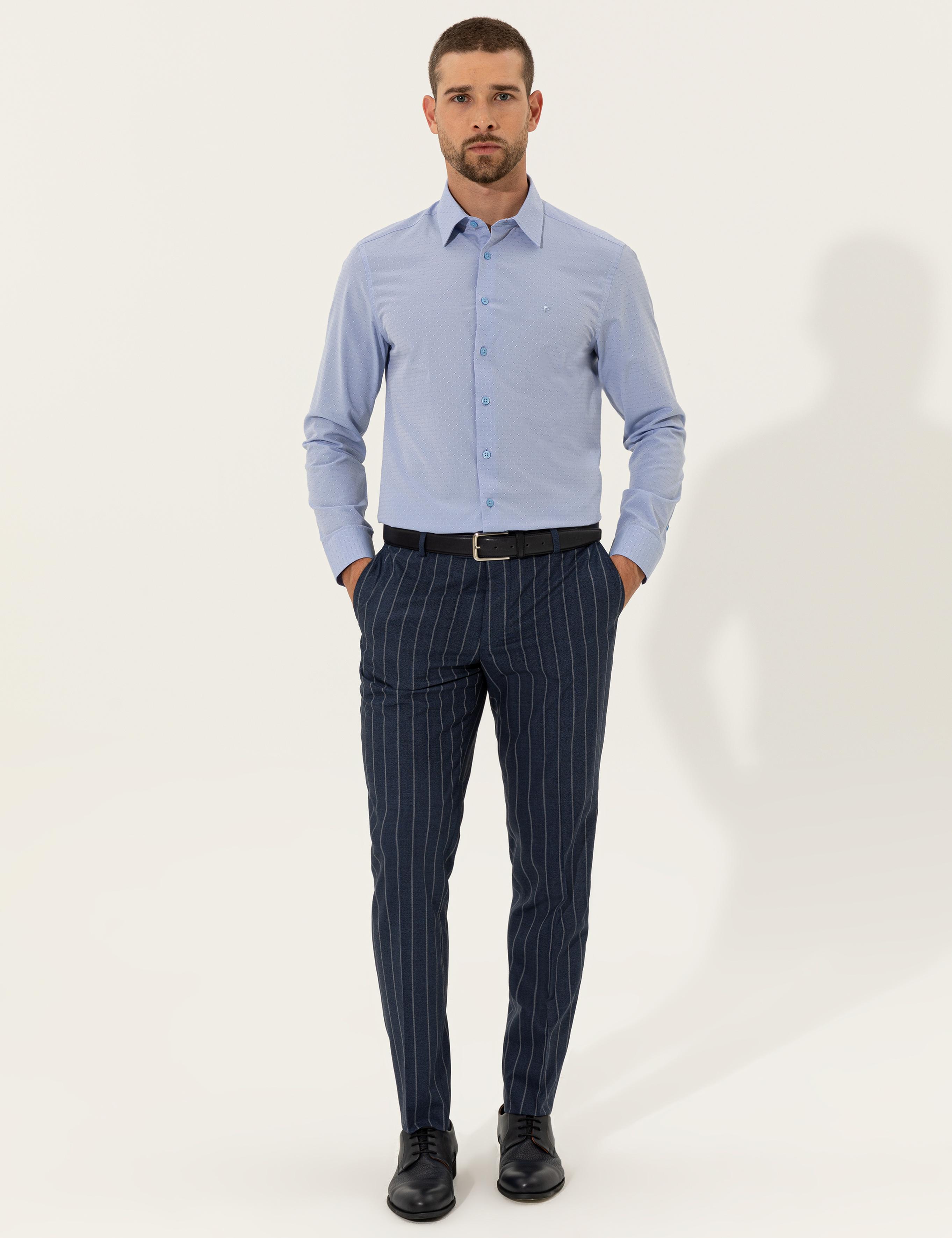 Mavi Slim Fit Armürlü Gömlek