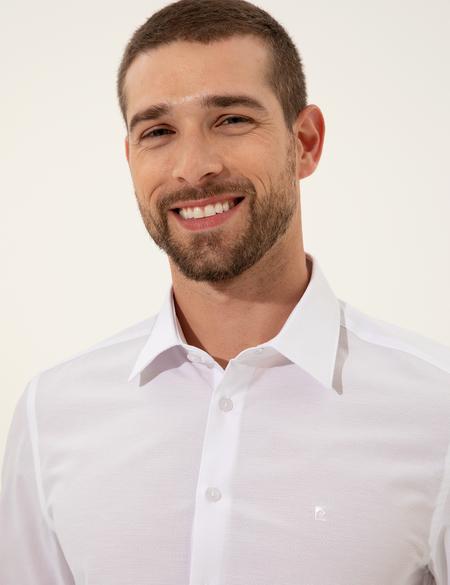 Beyaz Slim Fit Armürlü Gömlek - 50255274012