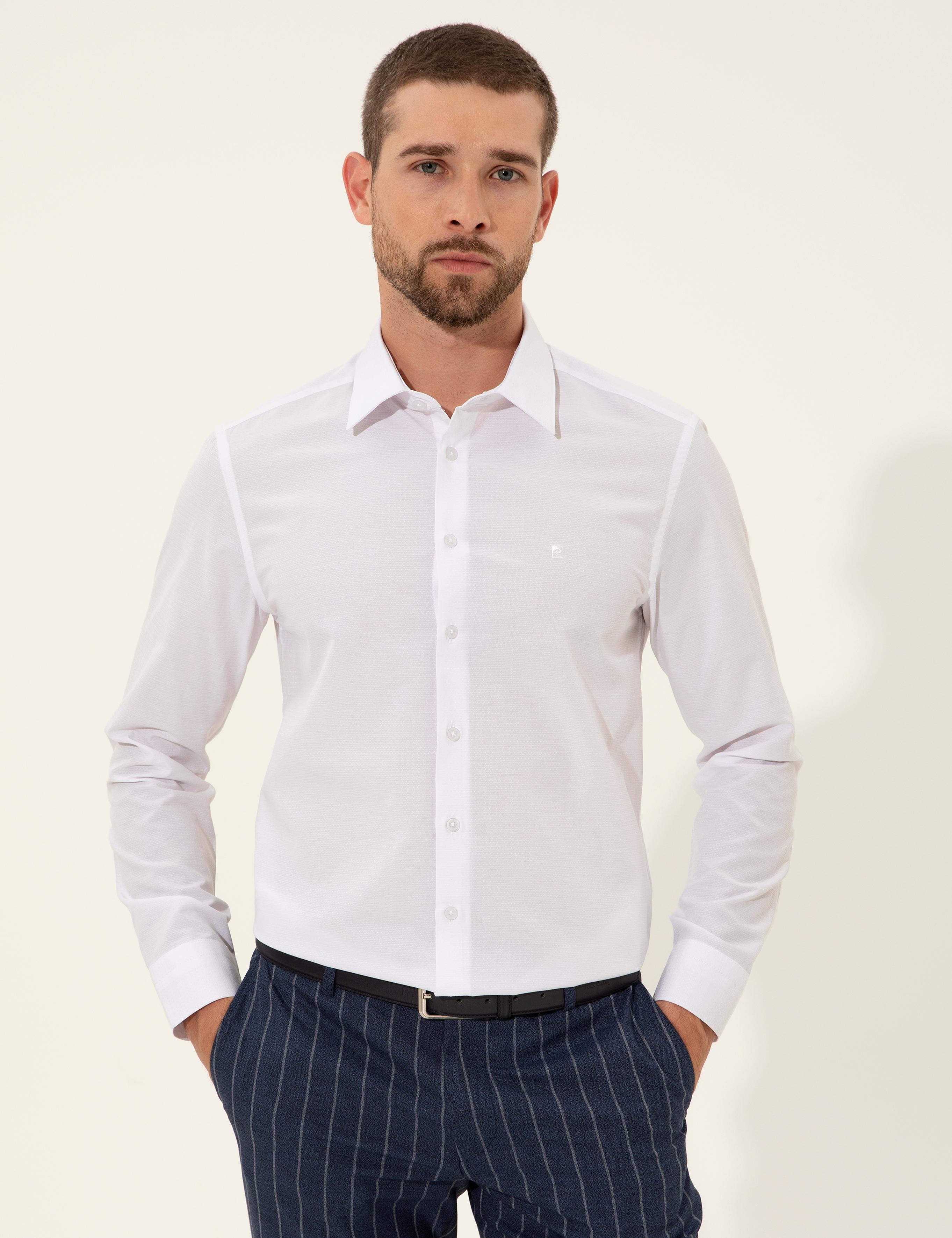 Beyaz Slim Fit Armürlü Gömlek