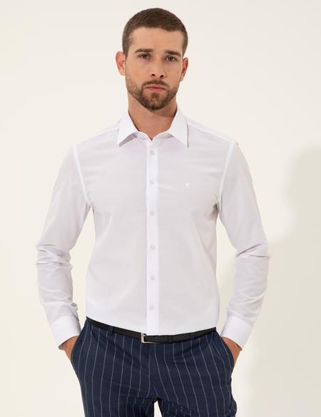 Beyaz Slim Fit Armürlü Gömlek - 50255274012