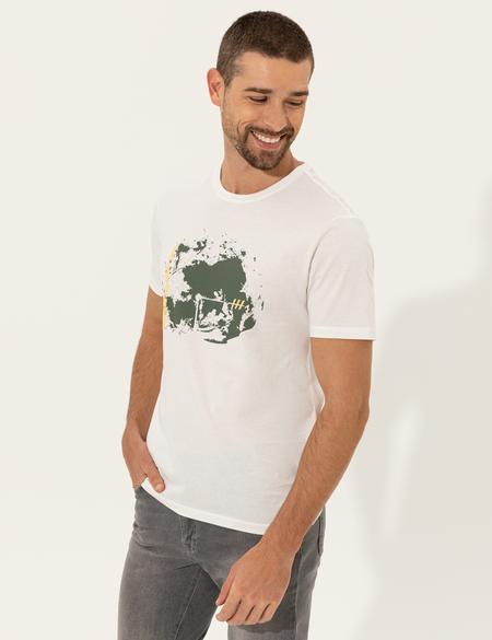 Ecru Slim Fit Bisiklet Yaka Tişört - 50249353007