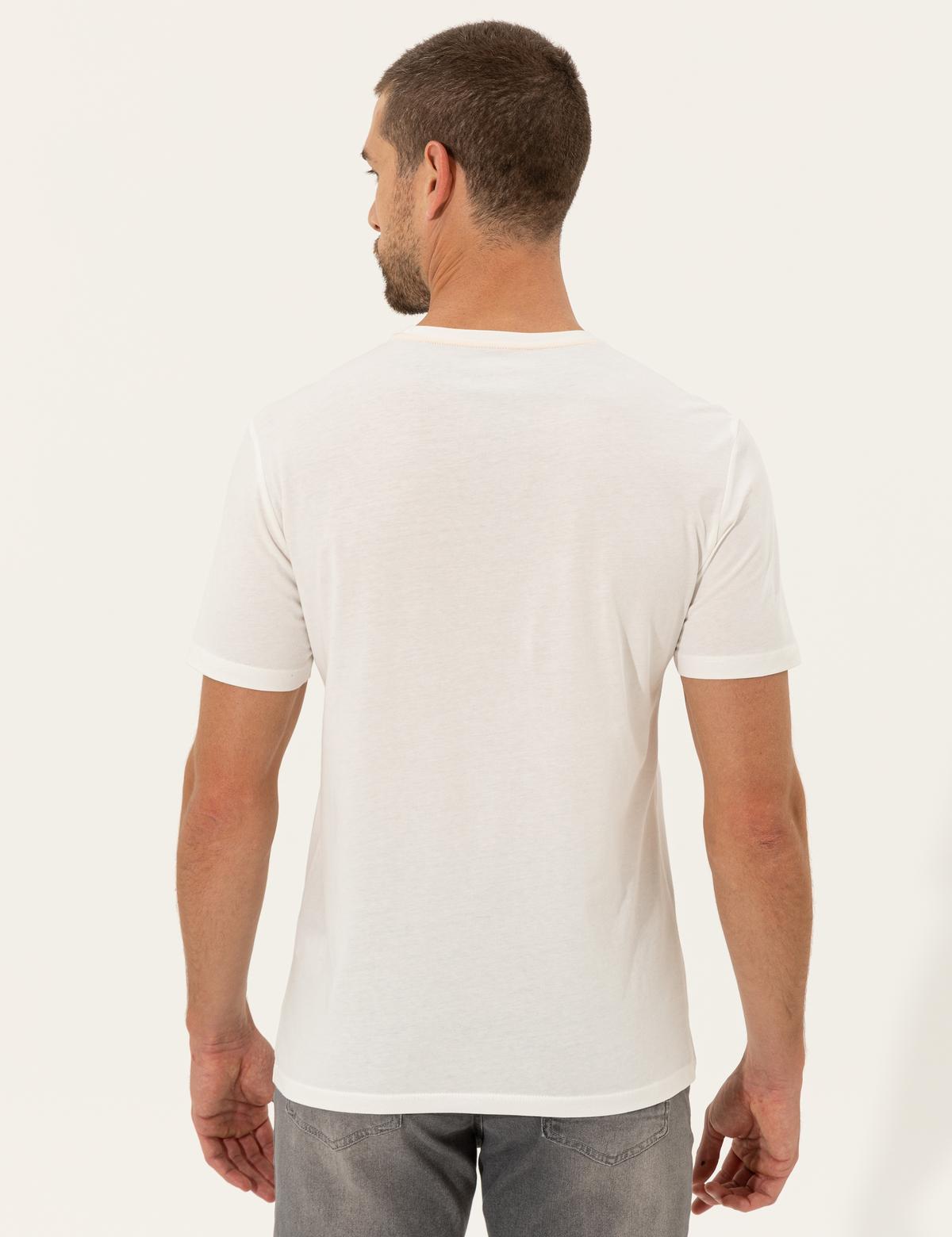 Ecru Slim Fit Bisiklet Yaka Tişört - 50249353007