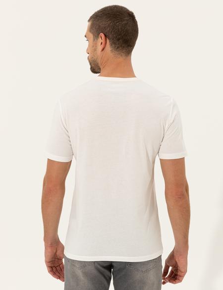 Ecru Slim Fit Bisiklet Yaka Tişört - 50249353007