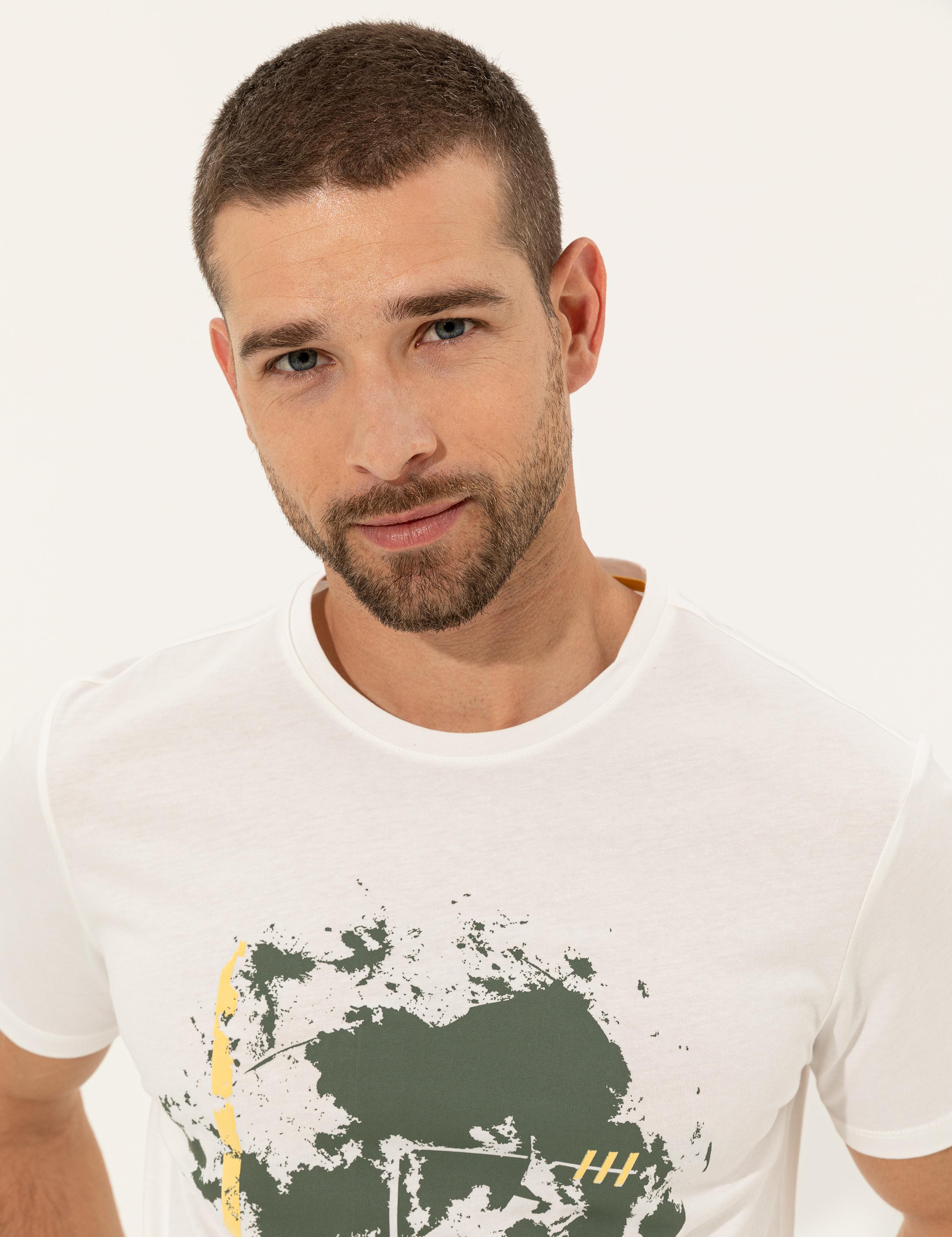 Ecru Slim Fit Bisiklet Yaka Tişört