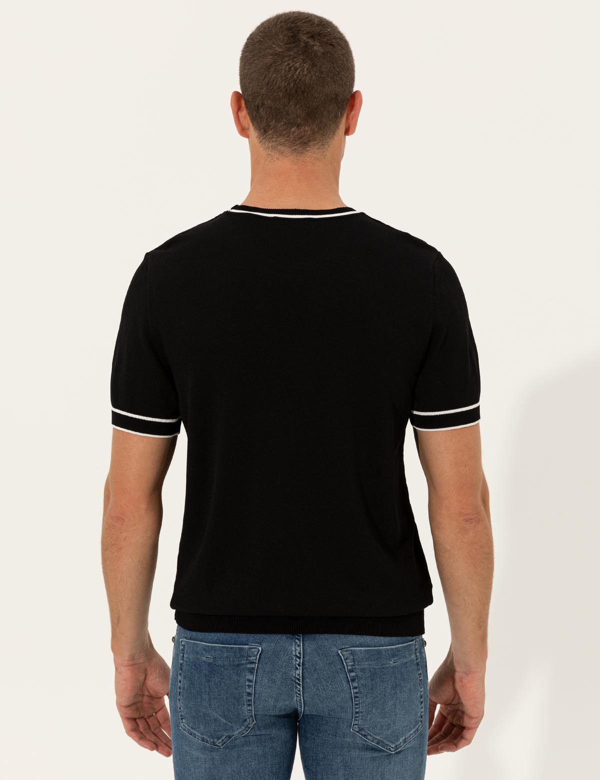 Siyah Slim Fit Bisiklet Yaka Triko Tişört - 50249698013