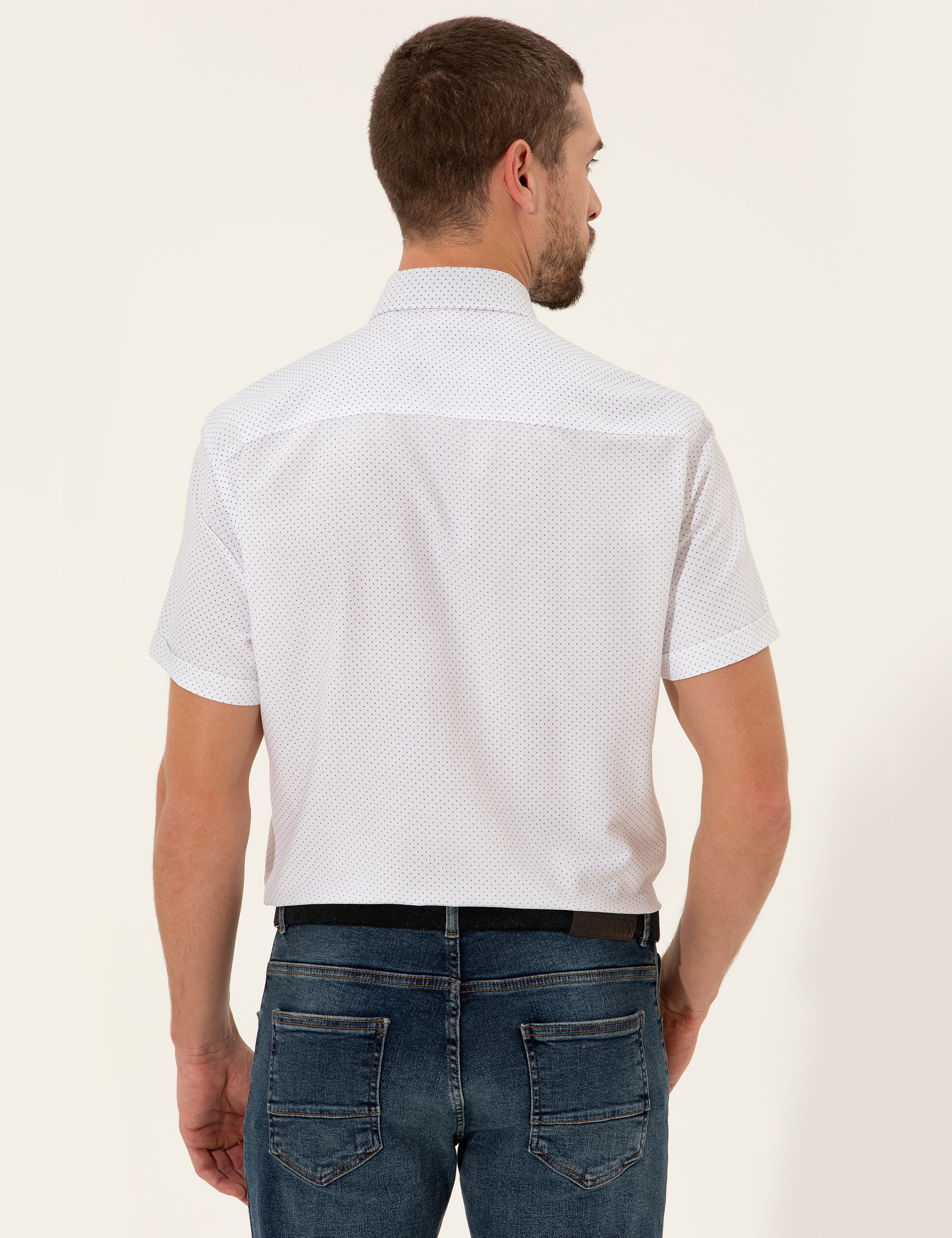Beyaz Regular Fit Kısa Kollu Gömlek - Image 5