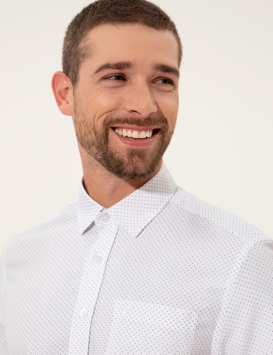 Beyaz Regular Fit Kısa Kollu Gömlek