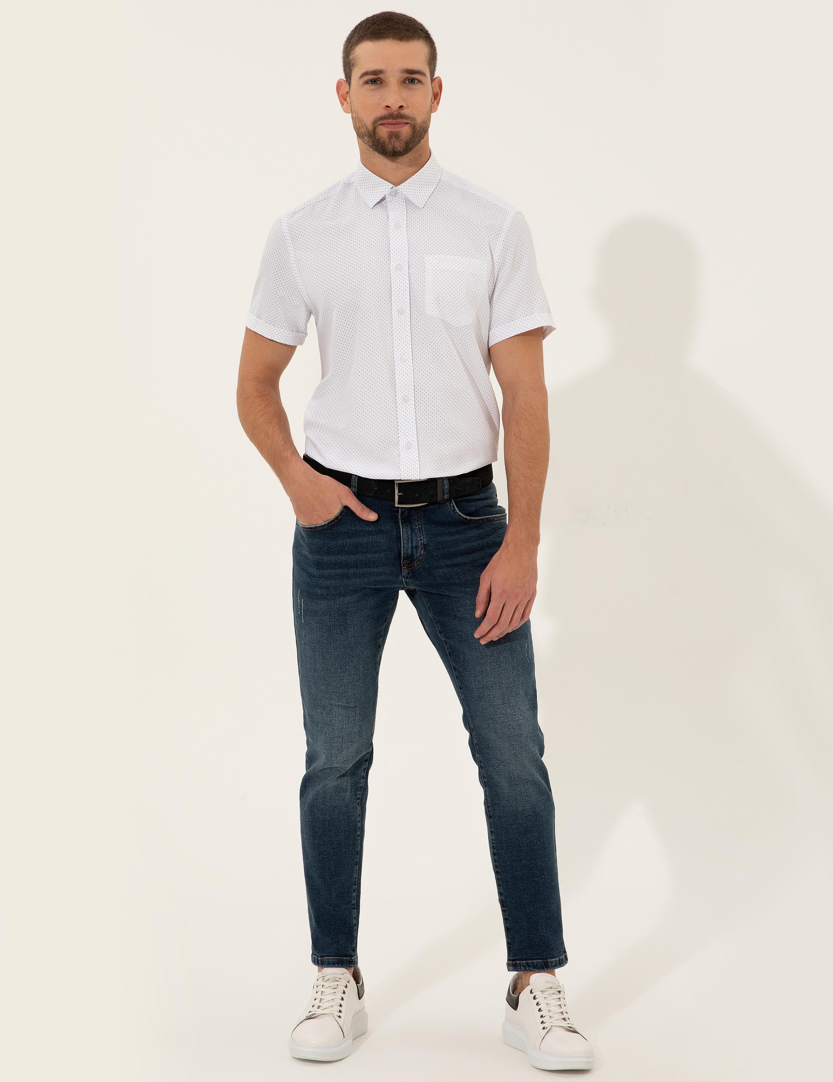 Beyaz Regular Fit Kısa Kollu Gömlek