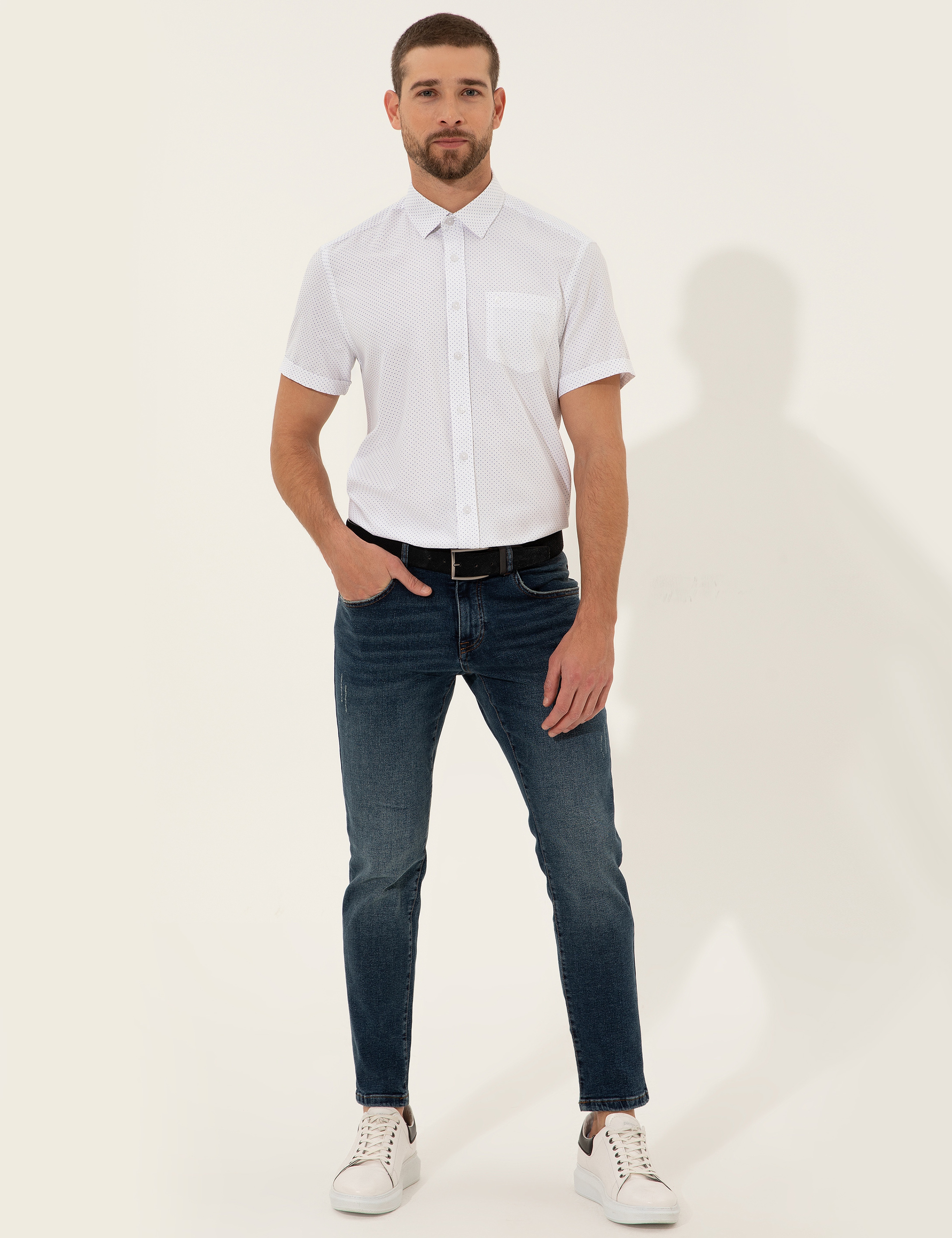Beyaz Regular Fit Kısa Kollu Gömlek - Image 4