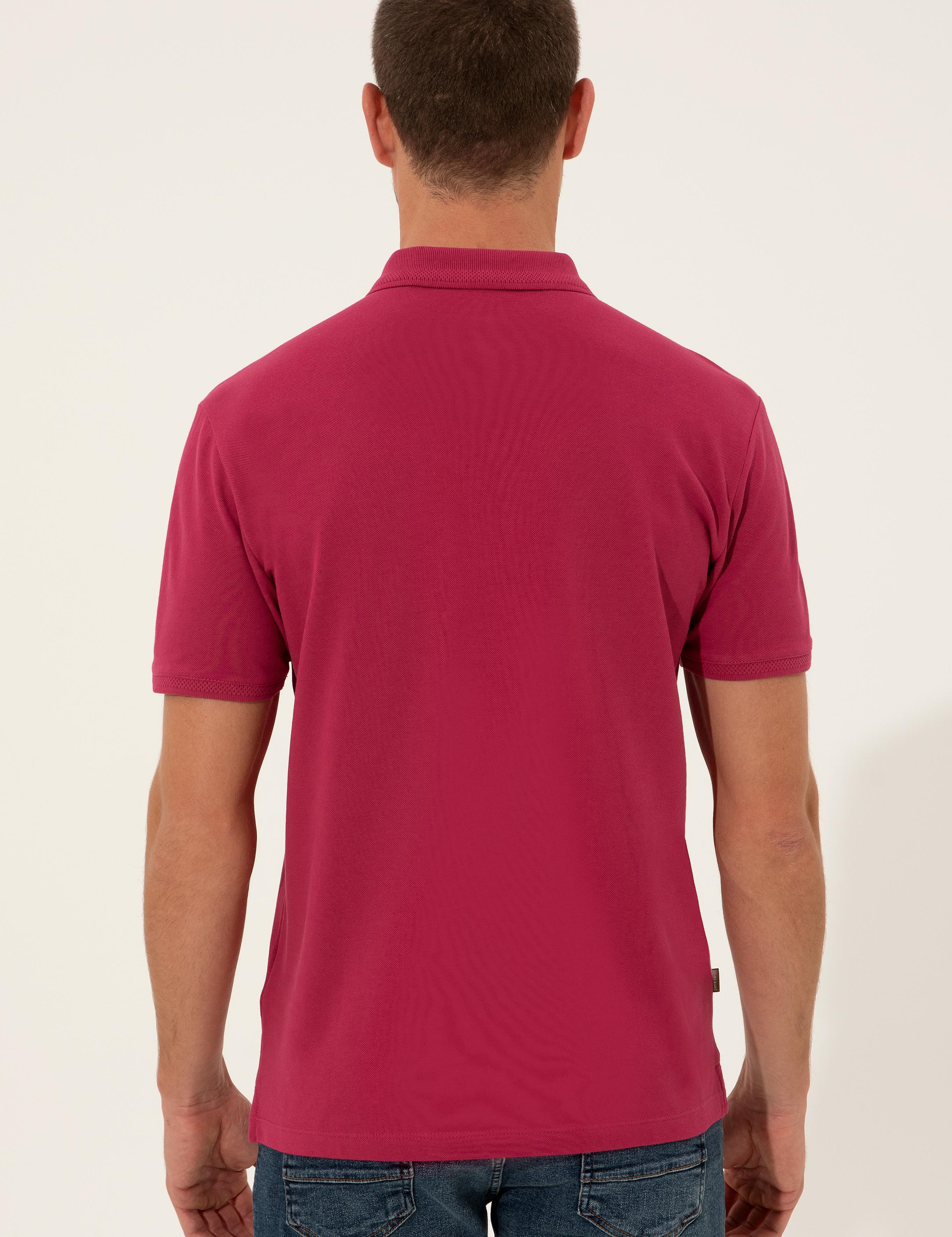 Fuşya Slim Fit Polo Yaka Basic Tişört
