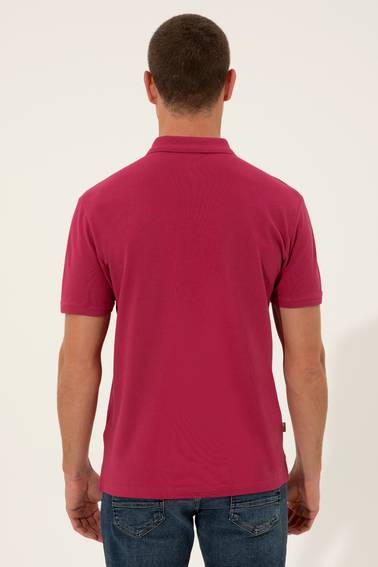 Fuşya Slim Fit Polo Yaka Basic Tişört