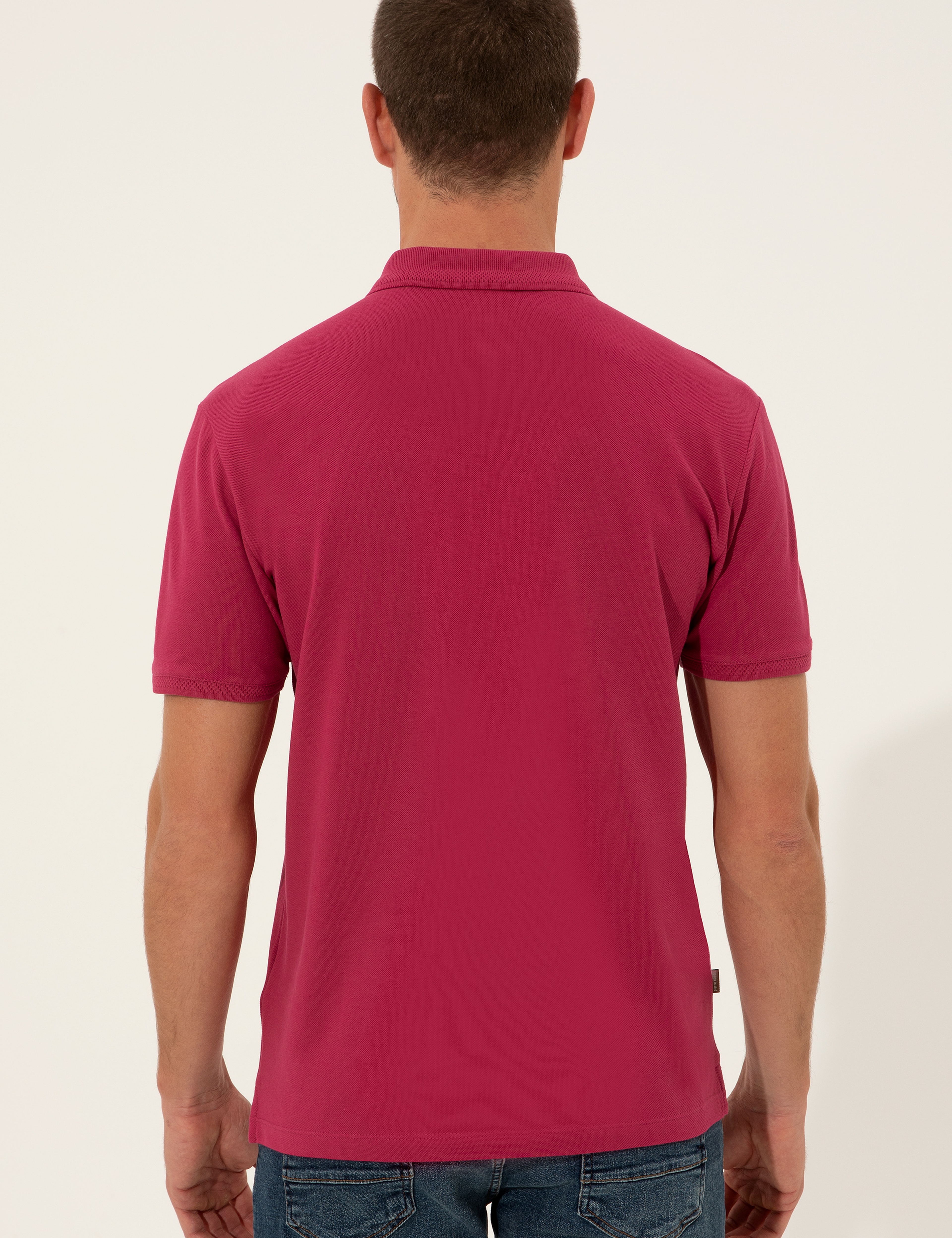 Fuşya Slim Fit %100 Pamuk Düğmeli Polo Yaka Basic Tişört