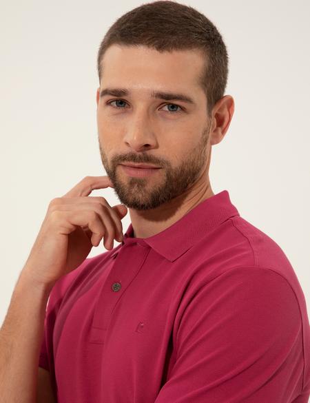 Fuşya Slim Fit Polo Yaka Basic Tişört - 50249878183