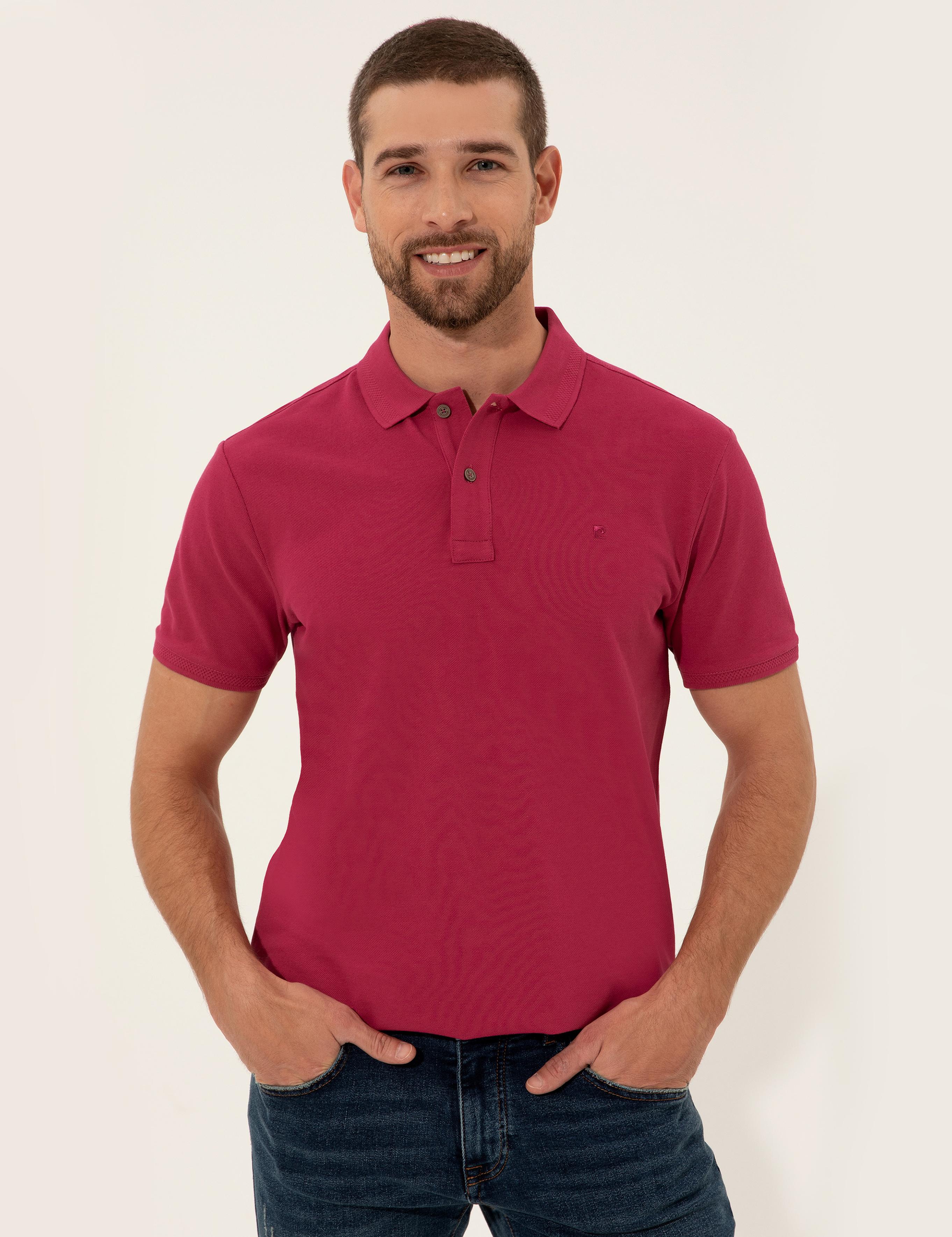Fuşya Slim Fit Polo Yaka Basic Tişört