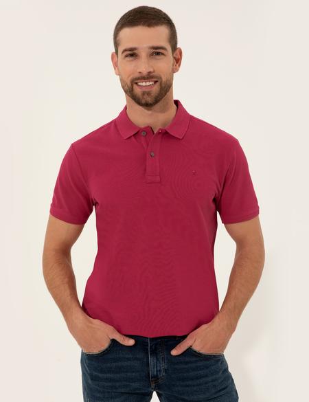 Fuşya Slim Fit Polo Yaka Basic Tişört - 50249878183