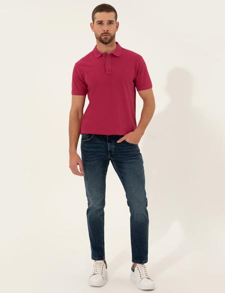 Fuşya Slim Fit Polo Yaka Basic Tişört - 50249878183