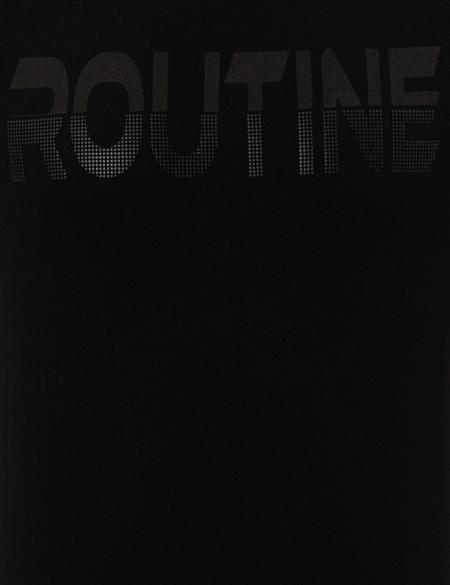 Siyah Slim Fit Baskılı Bisiklet Yaka Tişört - 50249871007