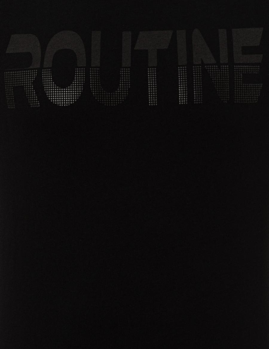 Siyah Slim Fit Baskılı Bisiklet Yaka Tişört