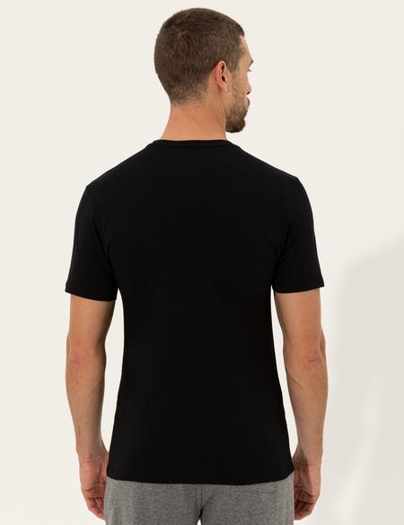 Siyah Slim Fit Baskılı Bisiklet Yaka Tişört - 50249871007