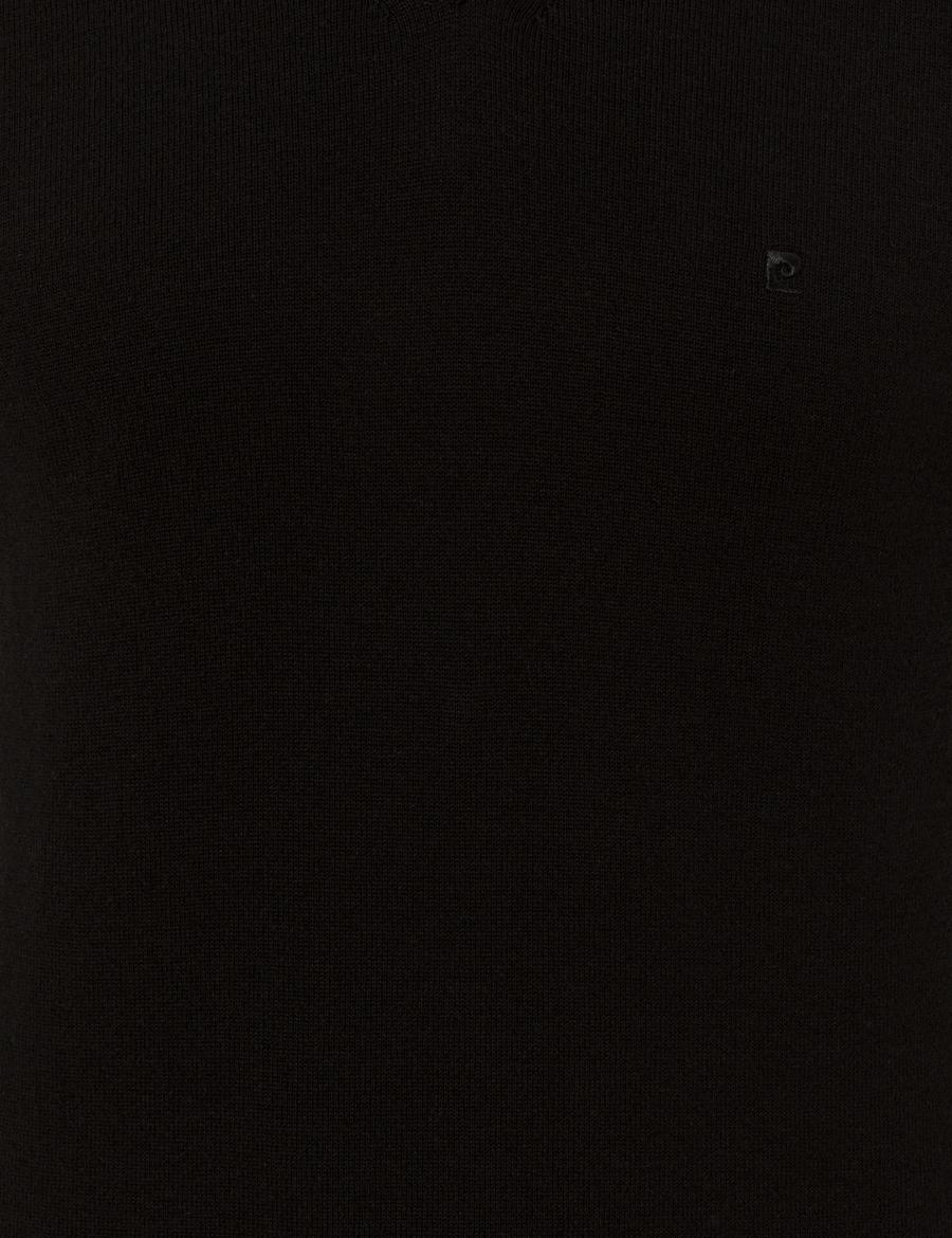 Siyah Slim Fit V Yaka Basic Triko Kazak