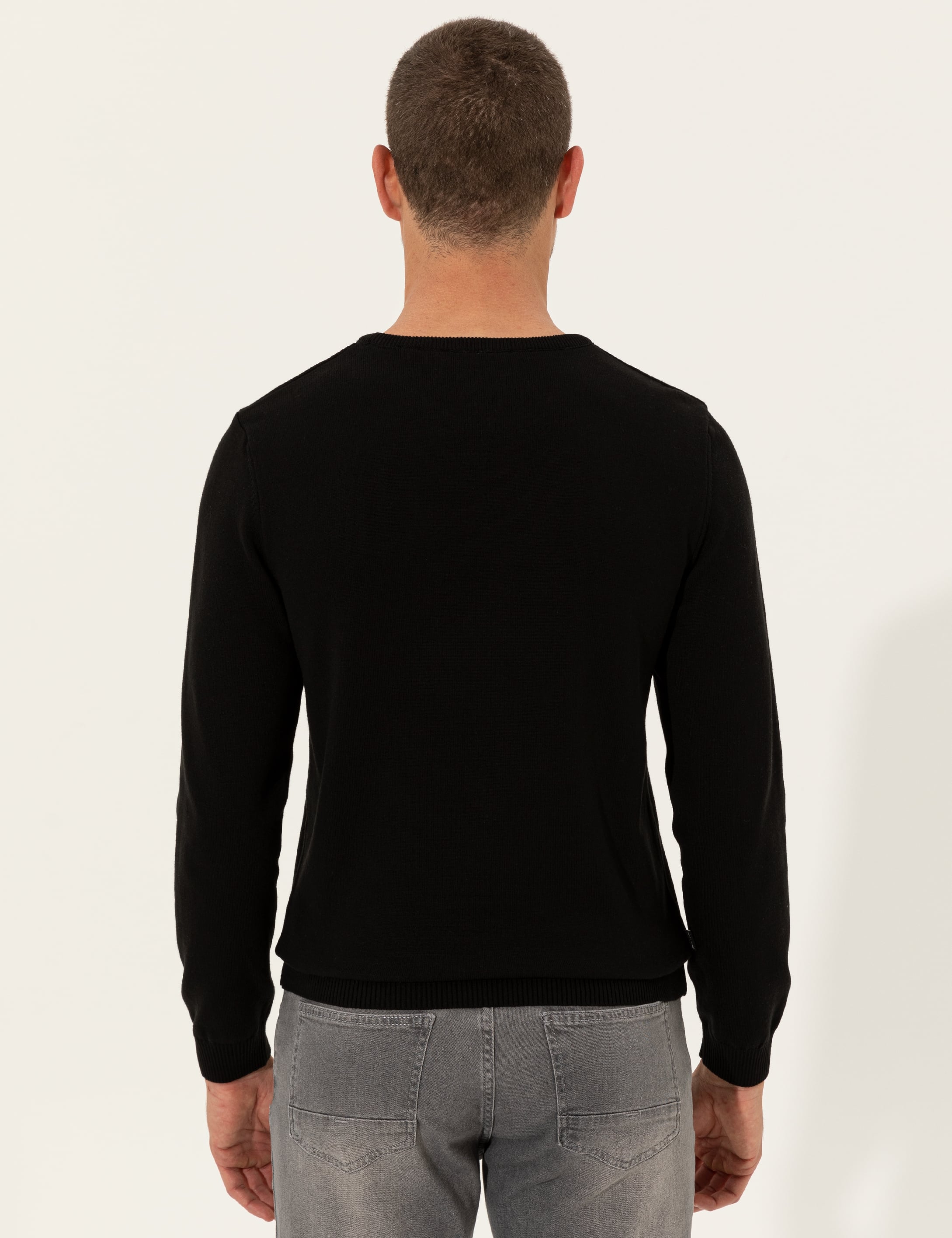 Pierre Cardin Siyah Slim Fit Bisiklet Yaka Basic Triko Kazak görsel 5