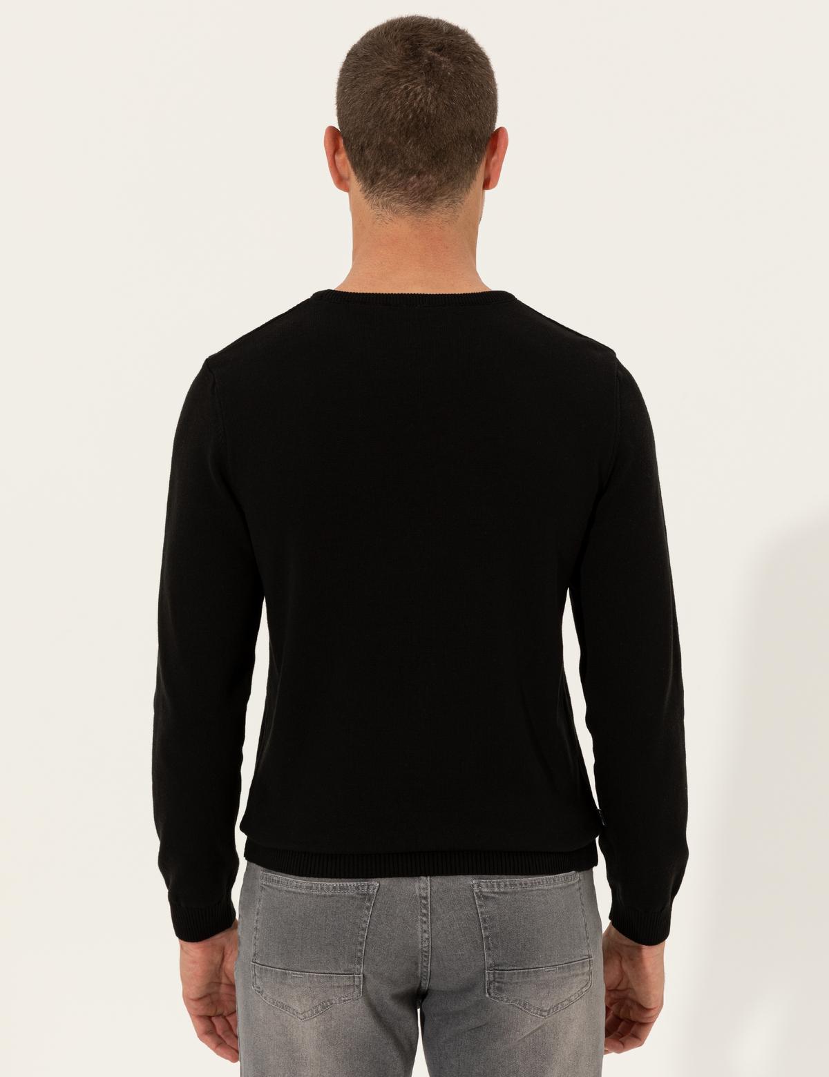 Siyah Slim Fit Bisiklet Yaka Basic Triko Kazak - 50257290058