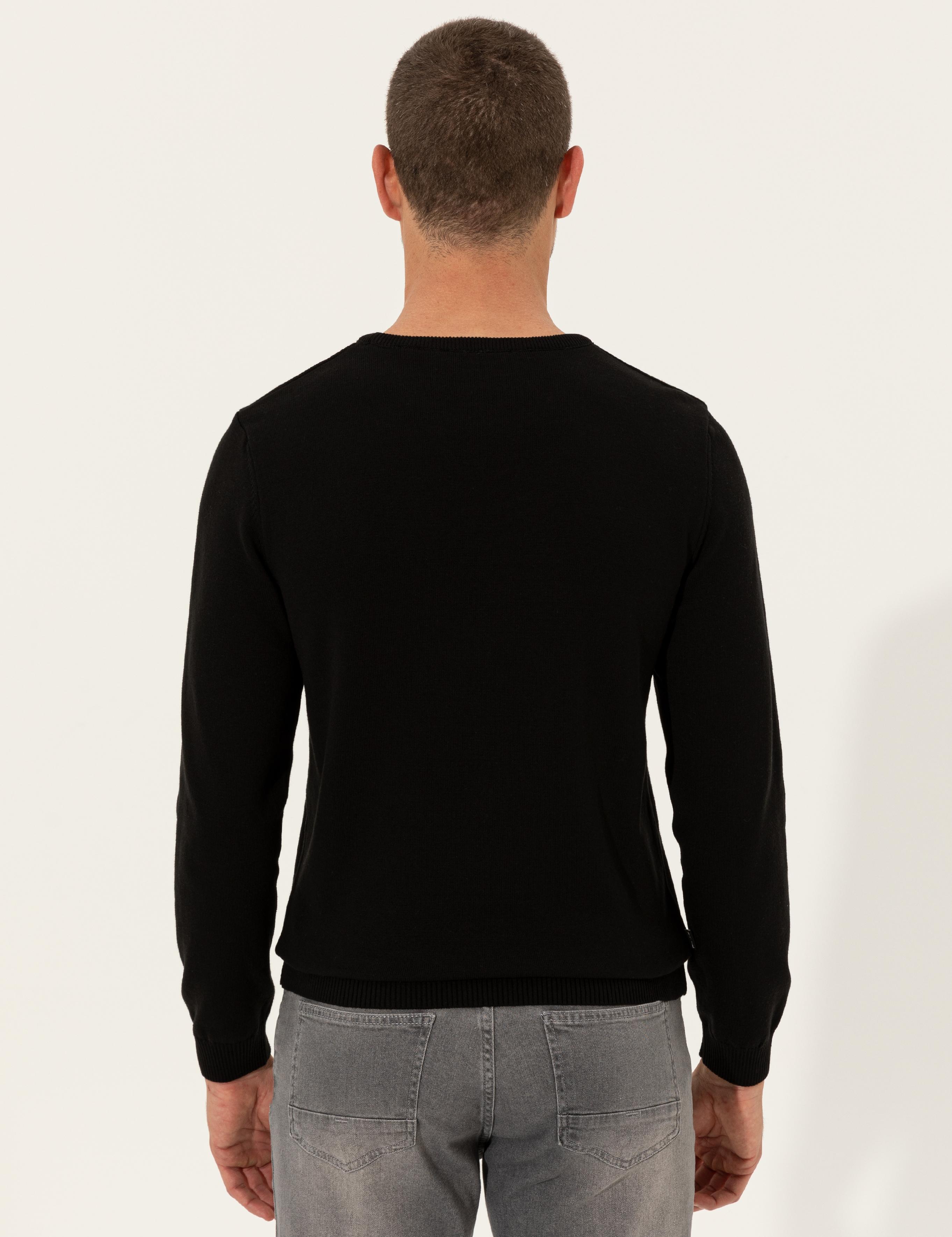 Siyah Slim Fit Bisiklet Yaka Basic Triko Kazak