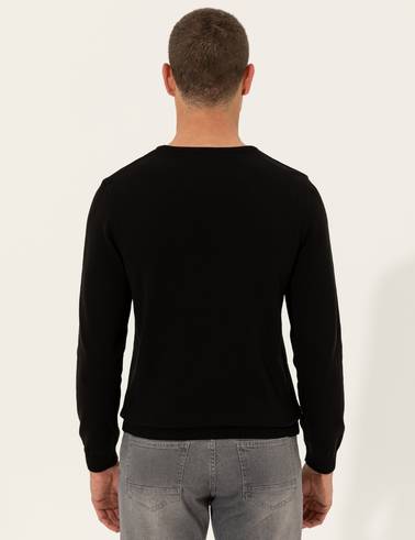 Siyah Slim Fit Bisiklet Yaka Basic Triko Kazak