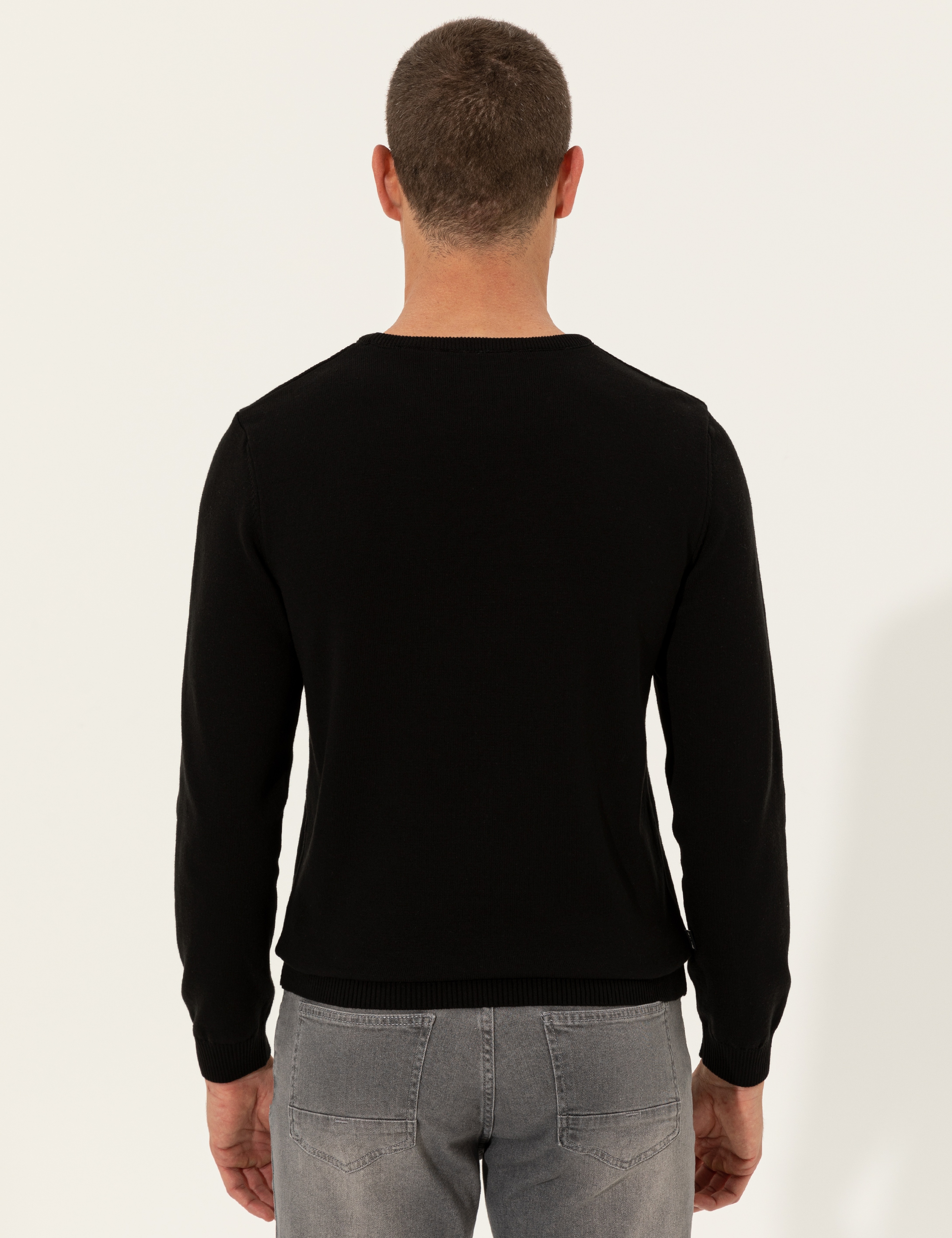 Siyah Slim Fit Bisiklet Yaka Basic Triko Kazak - Image 5