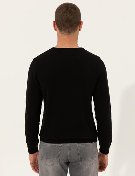 Siyah Slim Fit Bisiklet Yaka Basic Triko Kazak - 50257290058