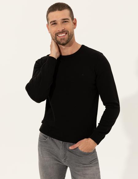 Siyah Slim Fit Bisiklet Yaka Basic Triko Kazak - 50257290058