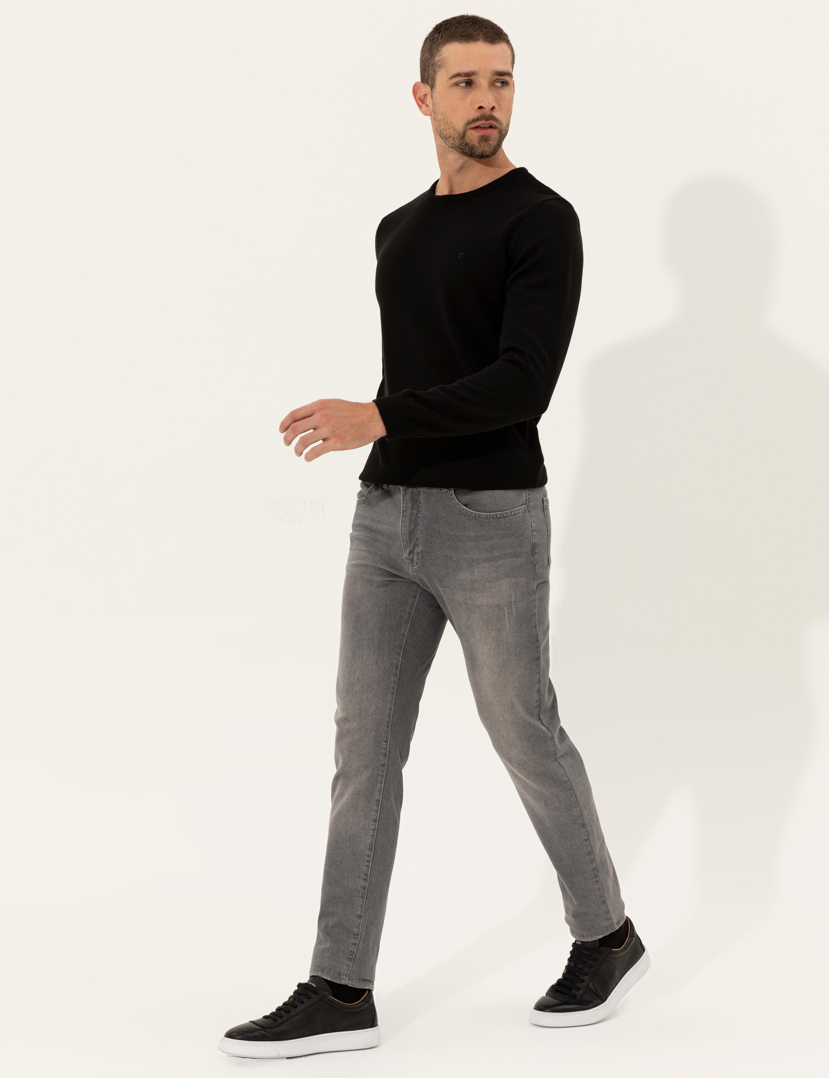 Siyah Slim Fit Bisiklet Yaka Basic Triko Kazak