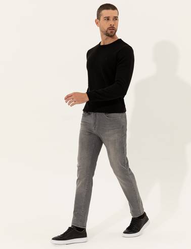 Siyah Slim Fit Bisiklet Yaka Basic Triko Kazak